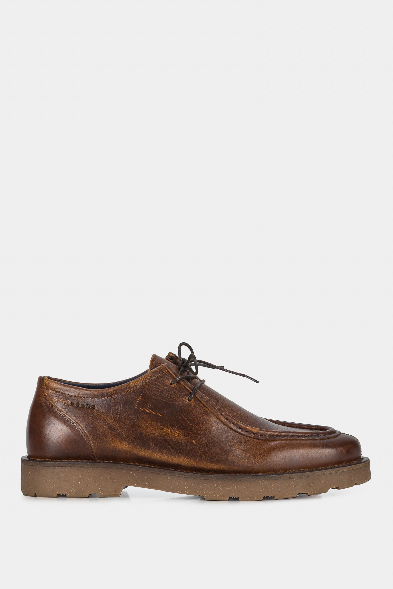 Men’s Borba Lace-Up Shoes in Brown Leather with Handcrafted Effect