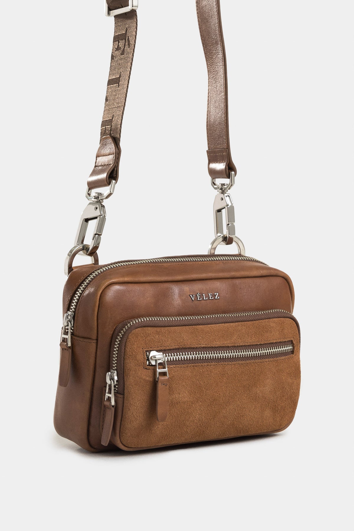 Bright leather crossbody bag with suede detail for men
