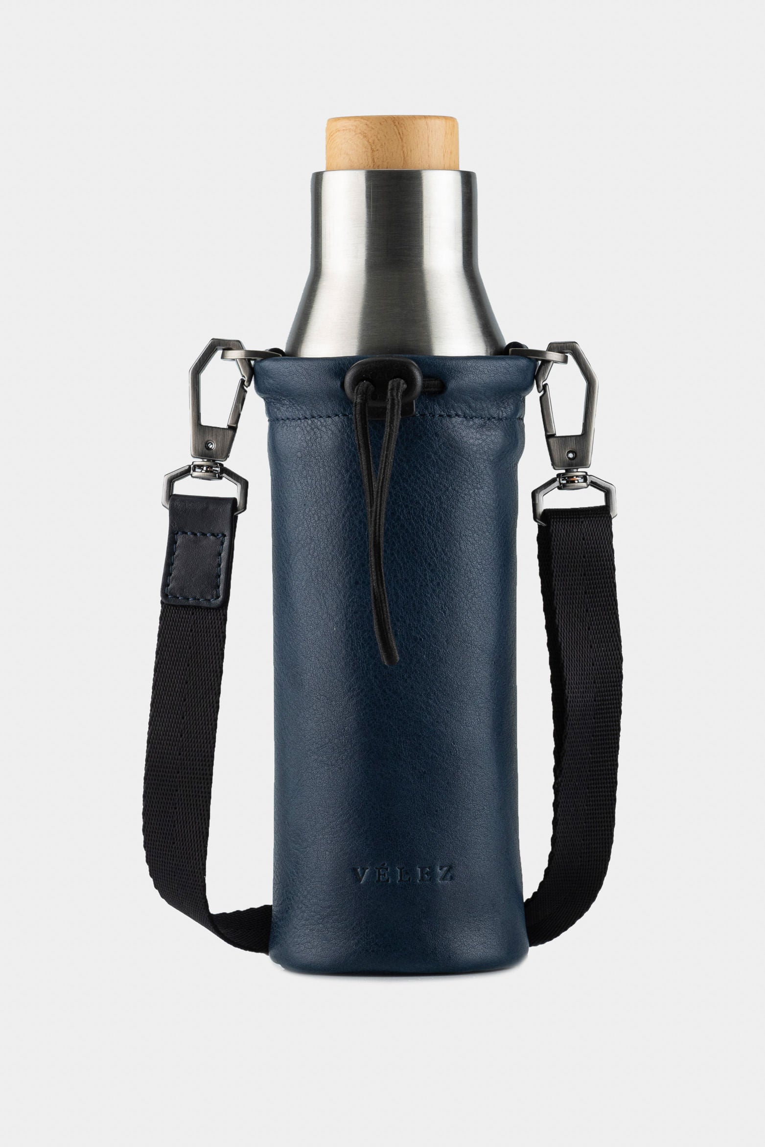 Brunei Leather Bottle Holder with Metallic Thermos