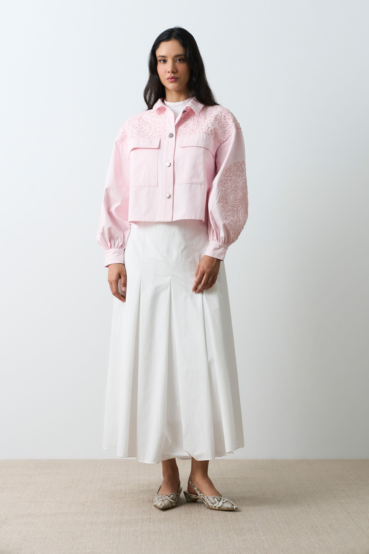 Aguamarina fabric jacket for women with suede embroidery