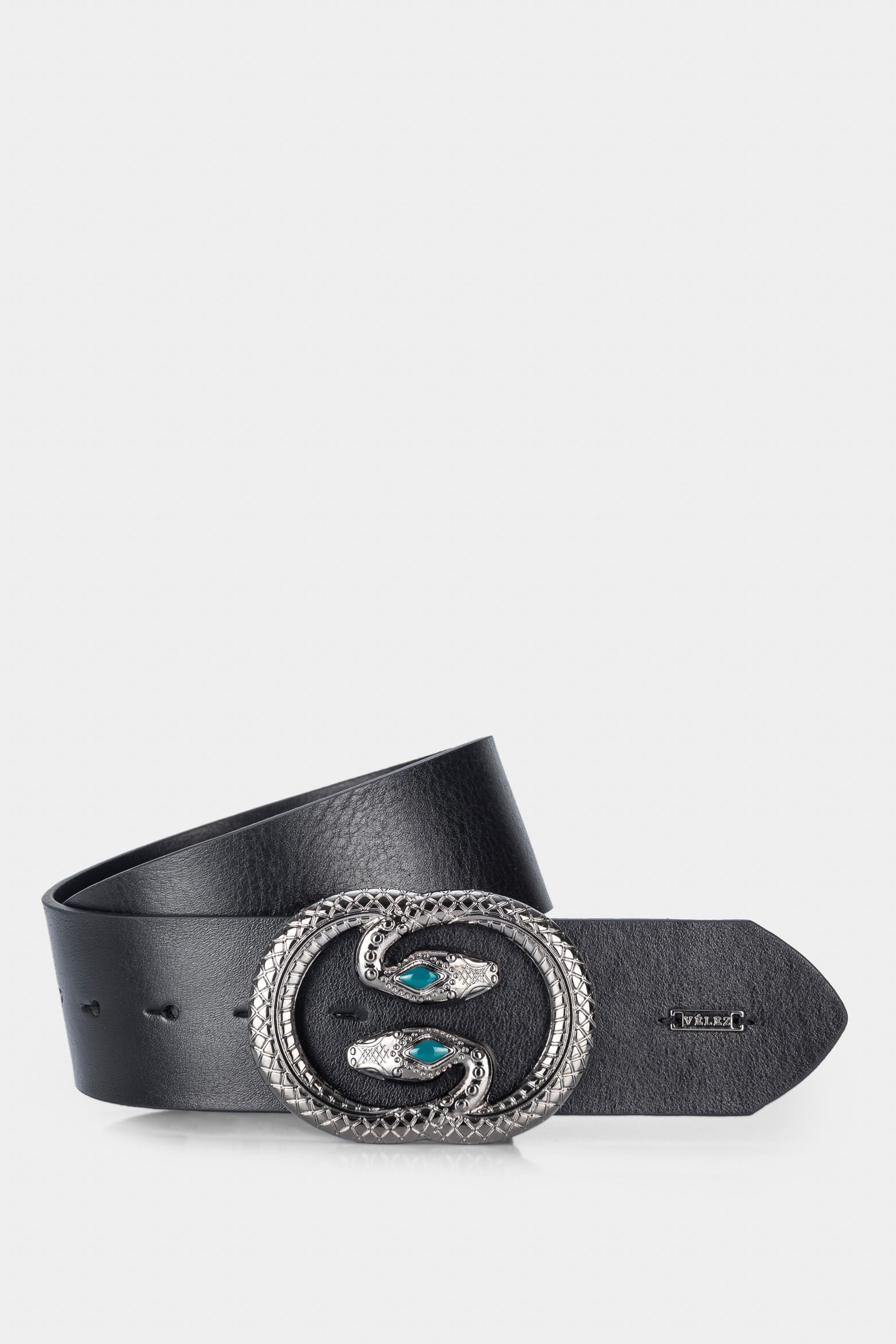 Women’s Leather Belt in Black with Snake Buckle
