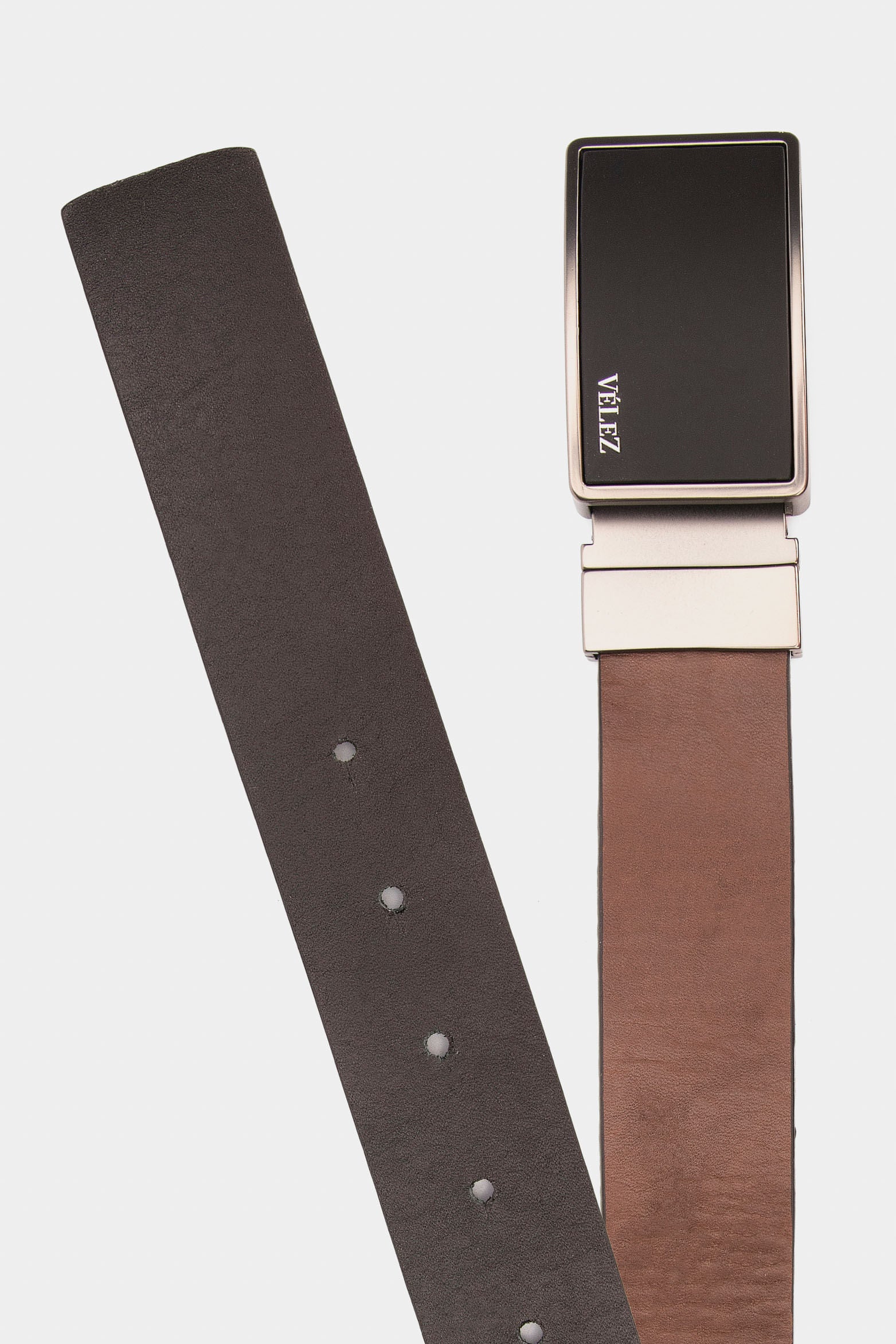 Mate Reversible Two-Tone Leather Belt with Metal Plate Buckle