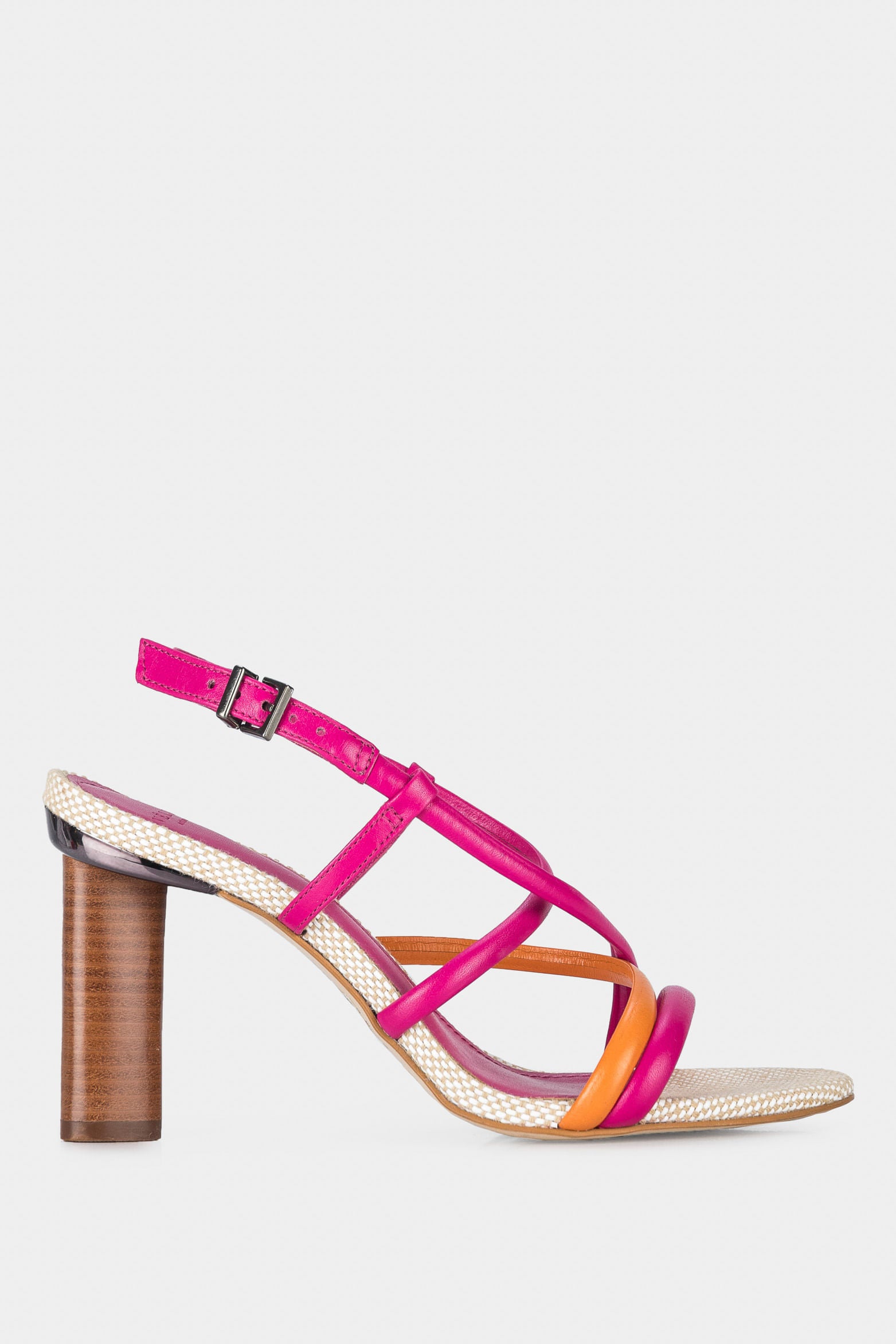 Women’s Daca Heeled Sandals in Fuchsia Leather with Seamless Straps