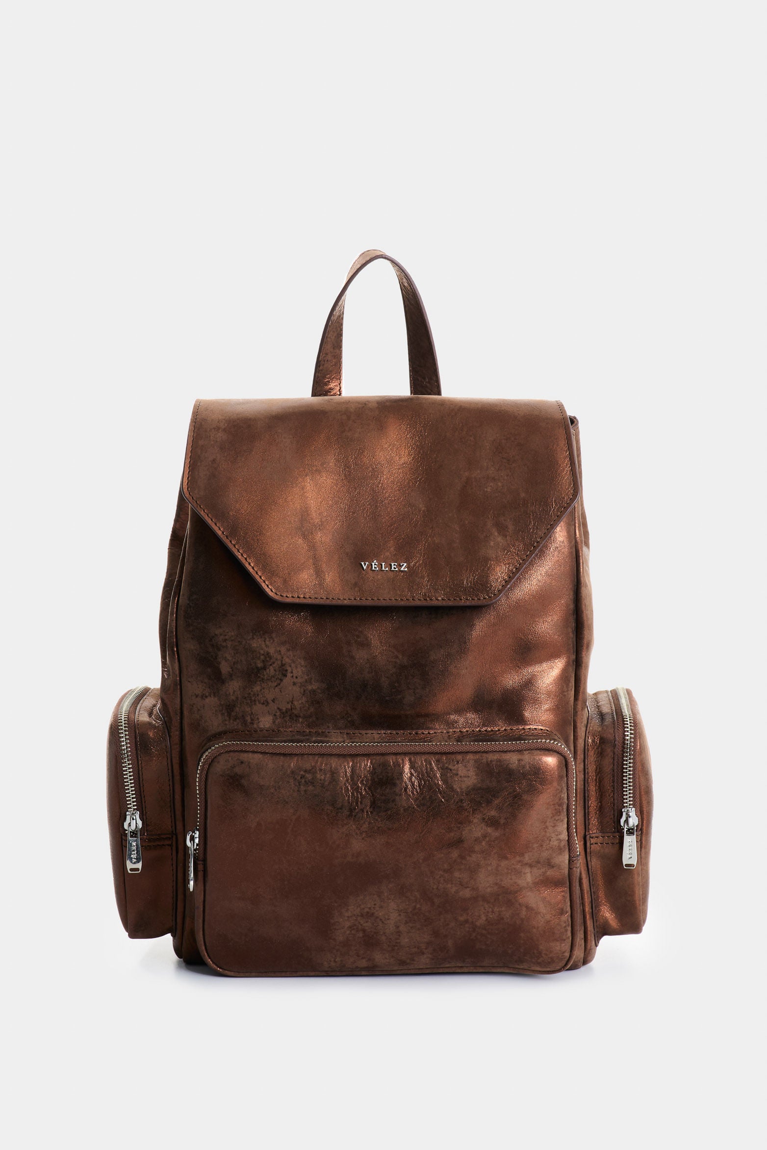 Mochila de piel Silene Folia con solapa hexagonal para mujer