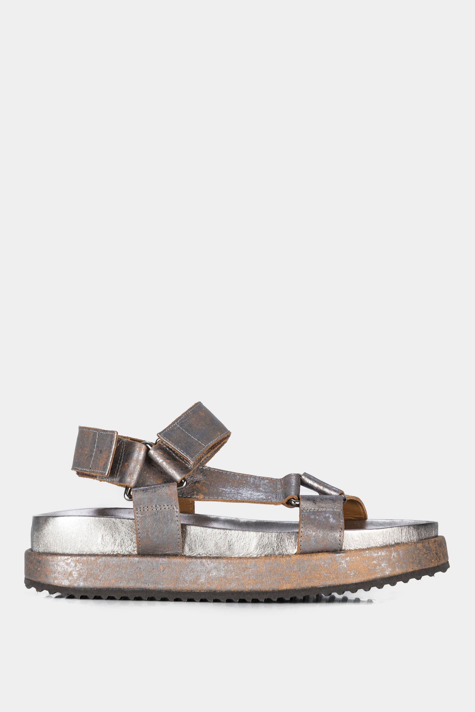 Women’s Bali Platform Sandals in Gunmetal Gray Leather with Hook-and-Loop Fastener