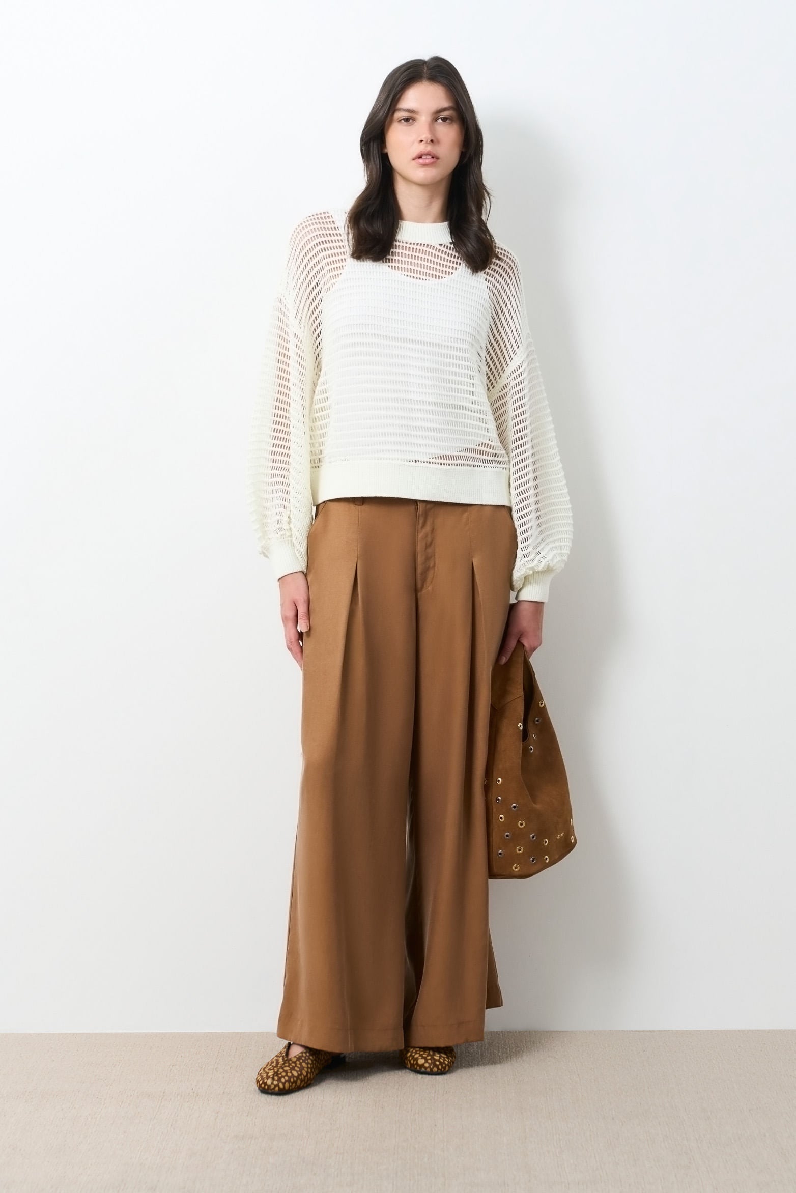 Semi-cropped knit sweater for women Taroa