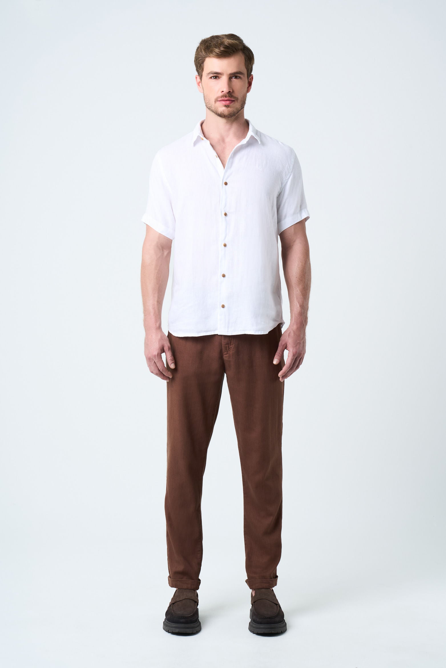 Aron Linen Pants Leather Trim