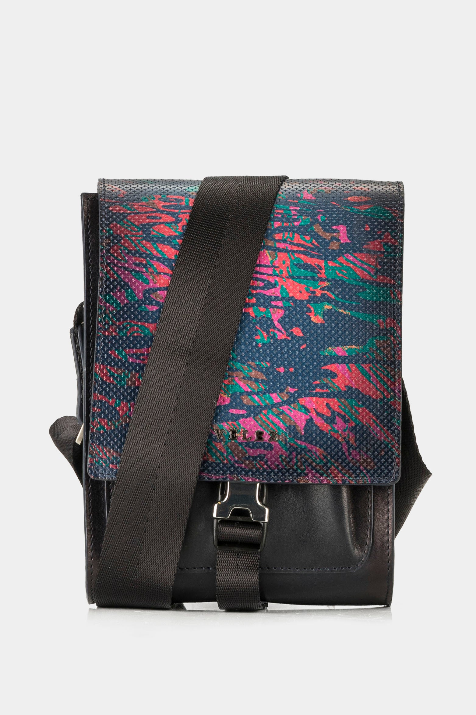 Men’s Leather Shoulder Handbags with Digital Print and Textured Flap