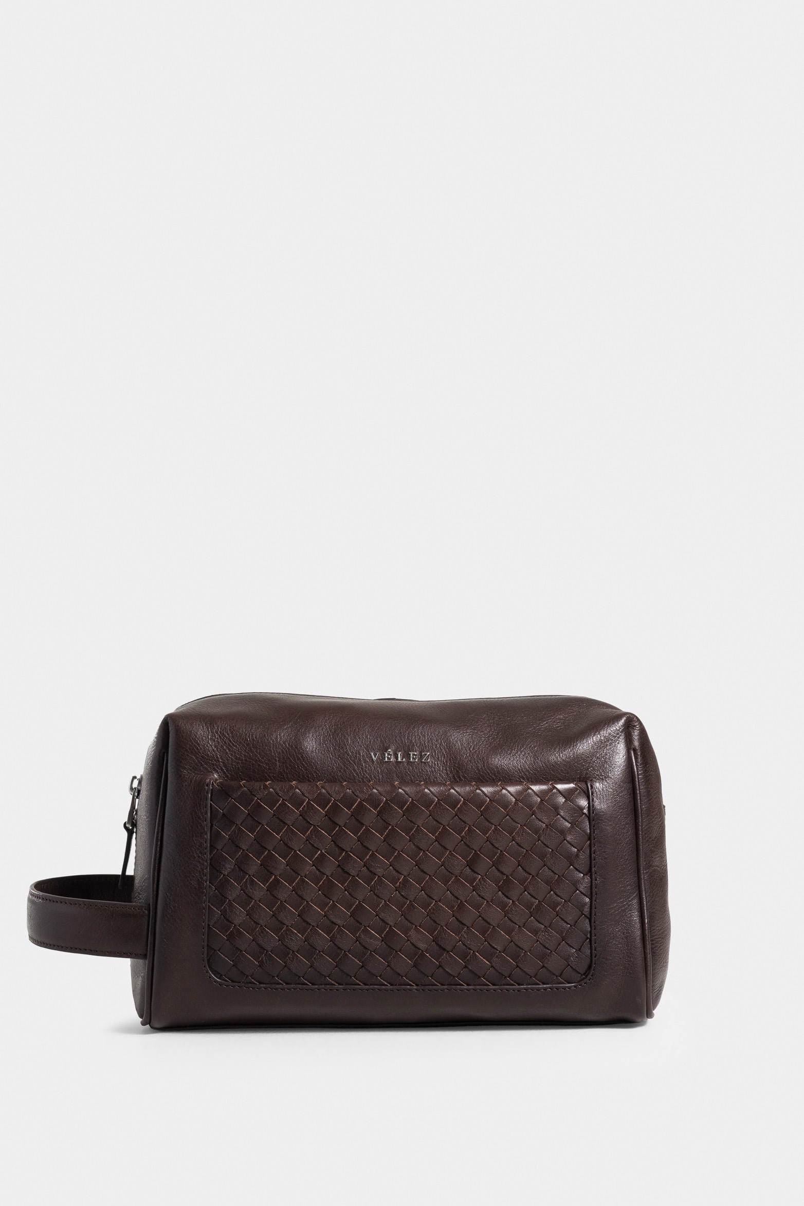 Thames Leather Cosmetic Bag for Men with Front Woven Pocket