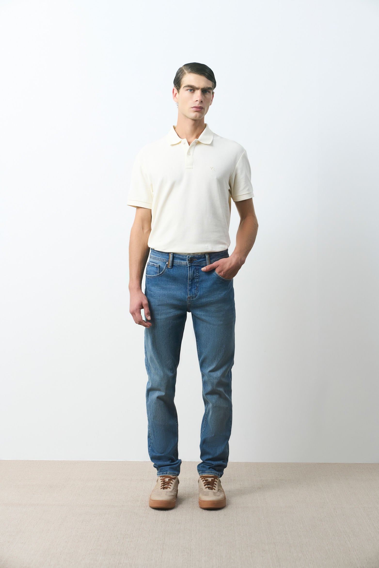 Thani semi-fitted jeans with leather details for men