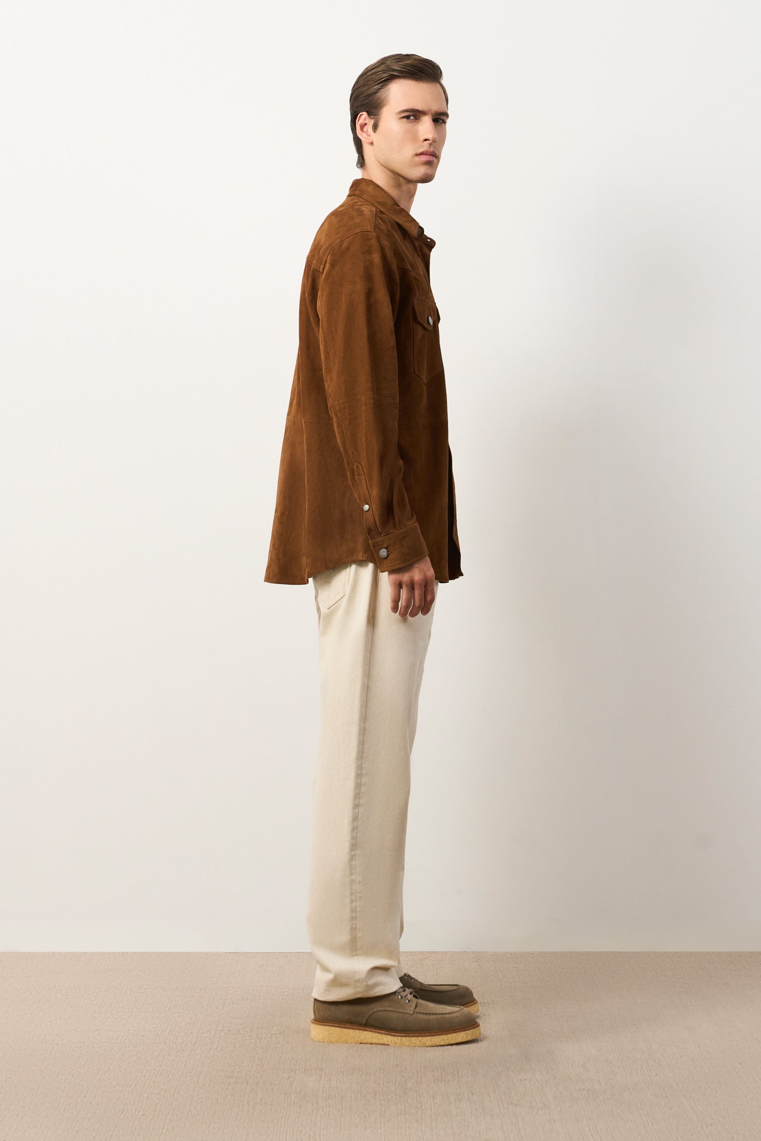 Semi-fitted suede leather overshirt for men Mutara