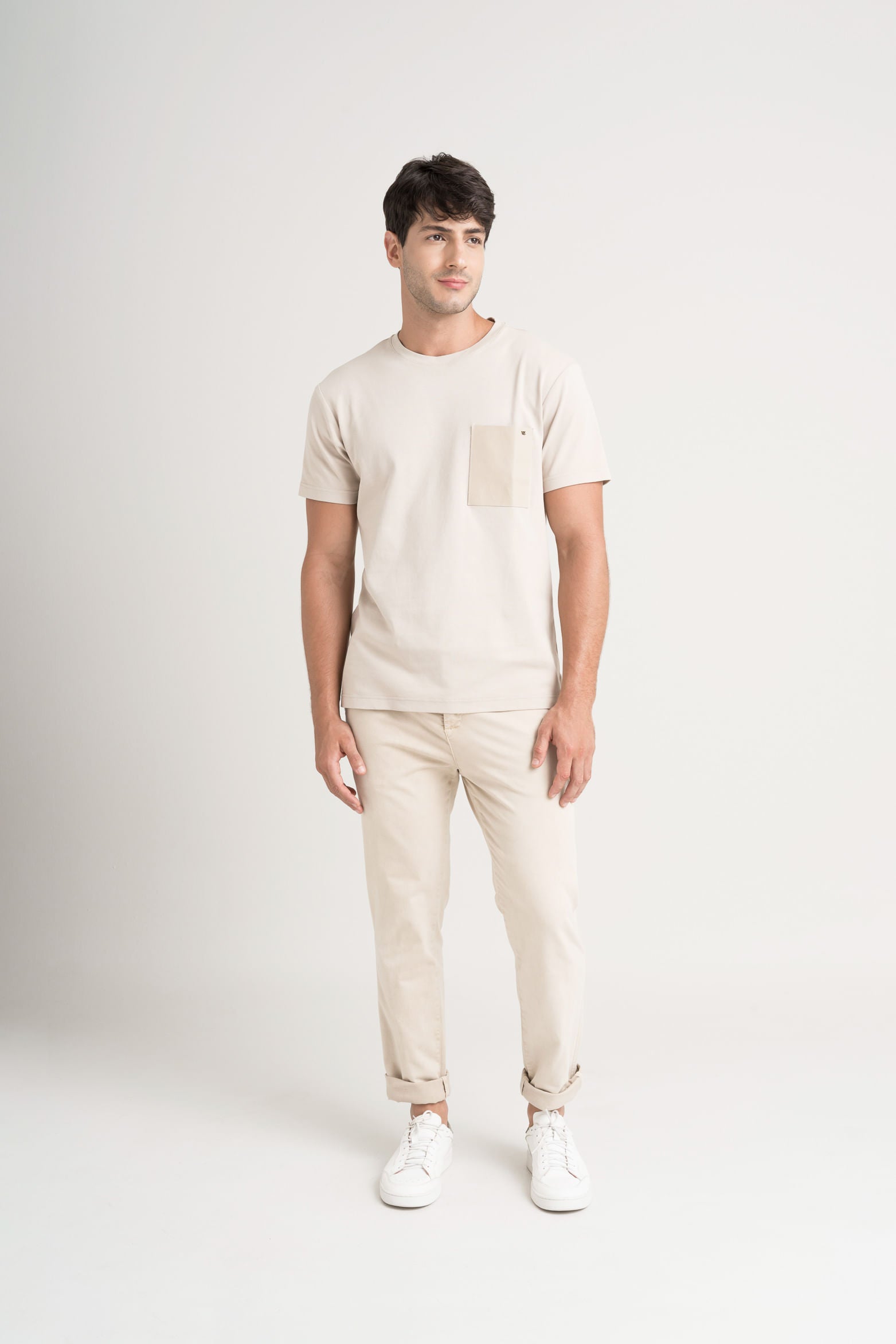 Cotton T-Shirt for Men with Leather Pocket