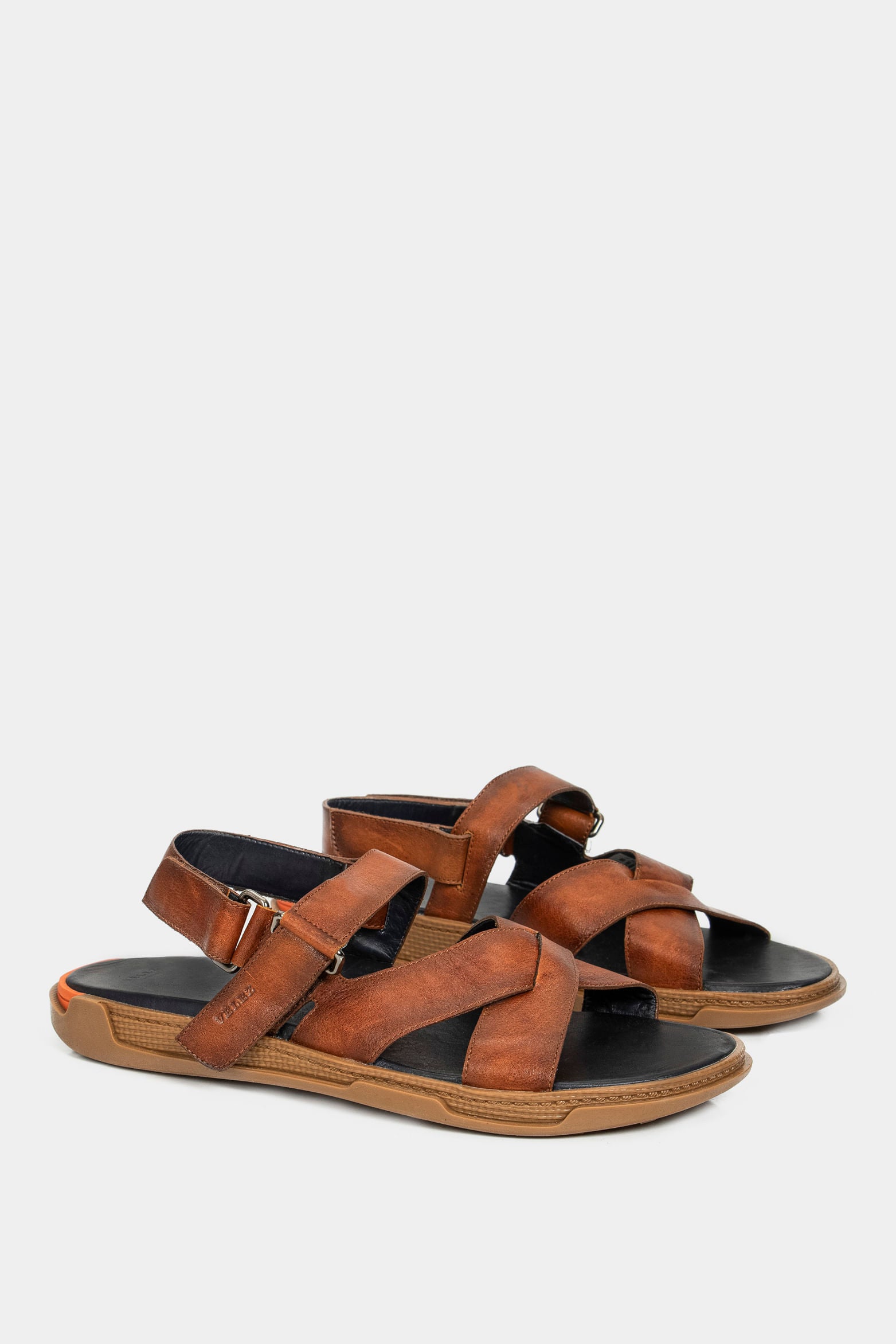Men’s Monet Flat Cross-Over Sandal in Honey-Colored Leather