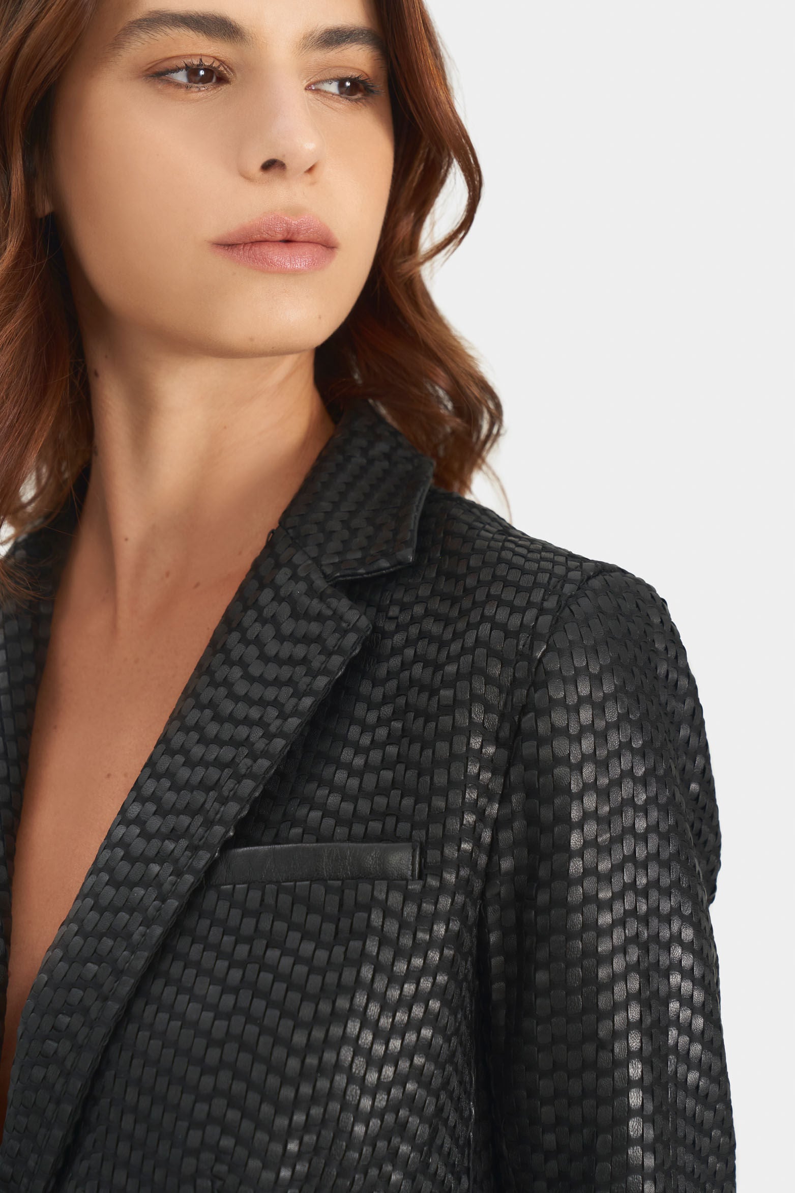 Tatacoa woven leather blazer for women straight fit
