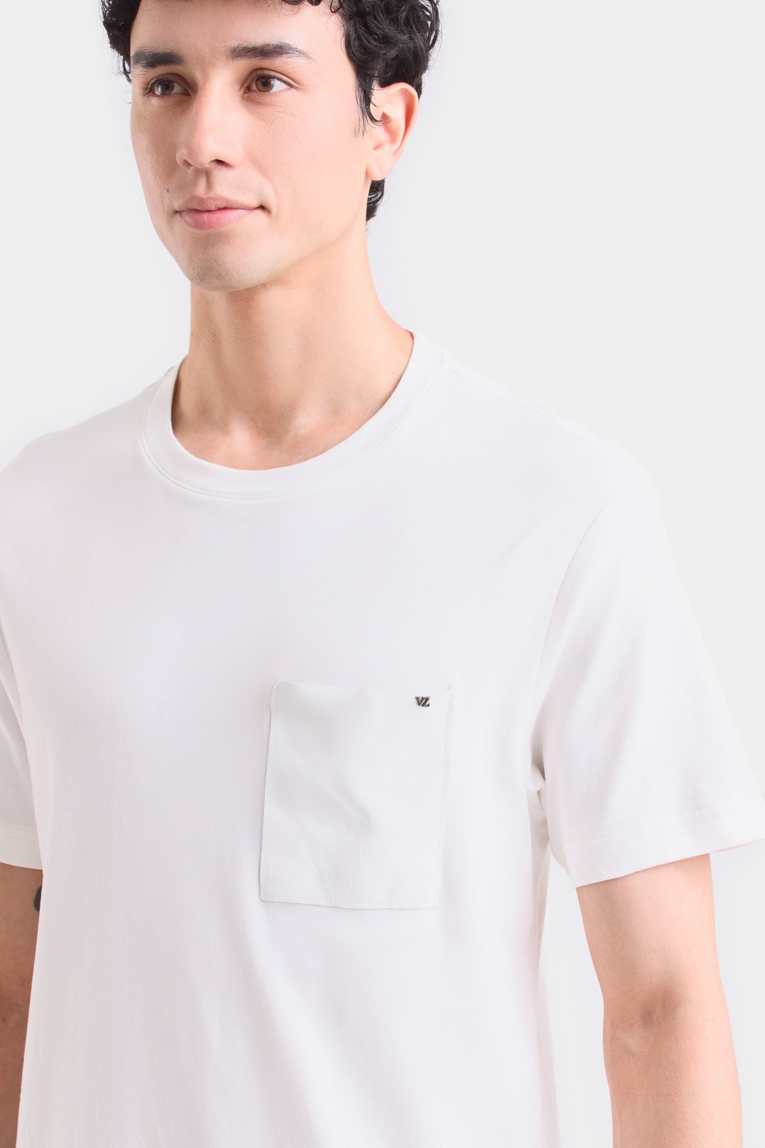 Cotton T-Shirt for Men with Leather Pocket