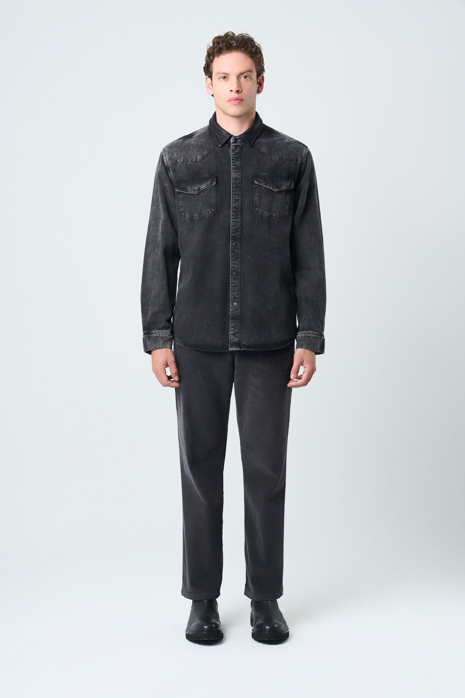 Men’s Alcor Long-Sleeve Cotton Overshirt with Leather Details