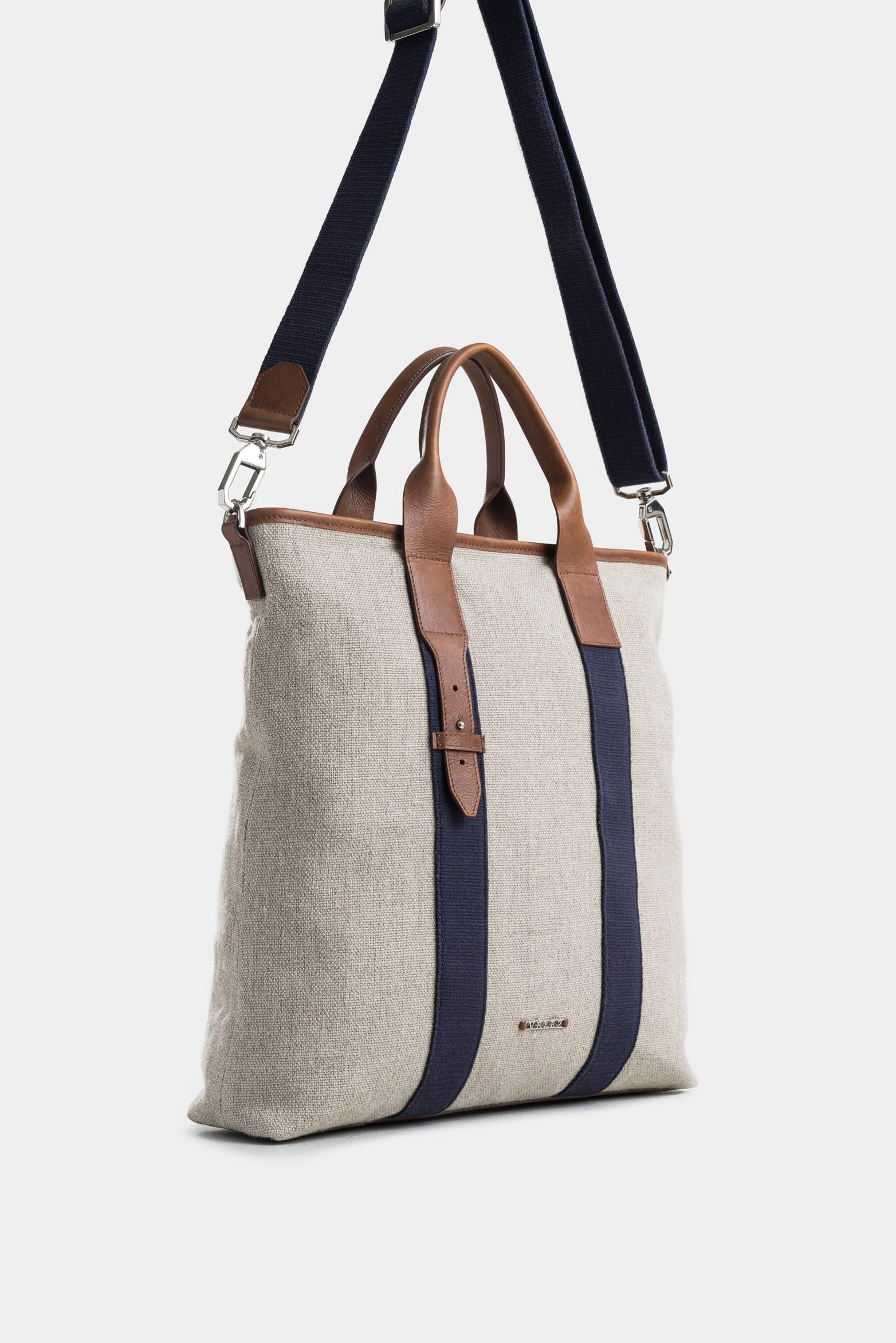 Men's Linen Fiber Canvas Shopping Bag with Leather Details