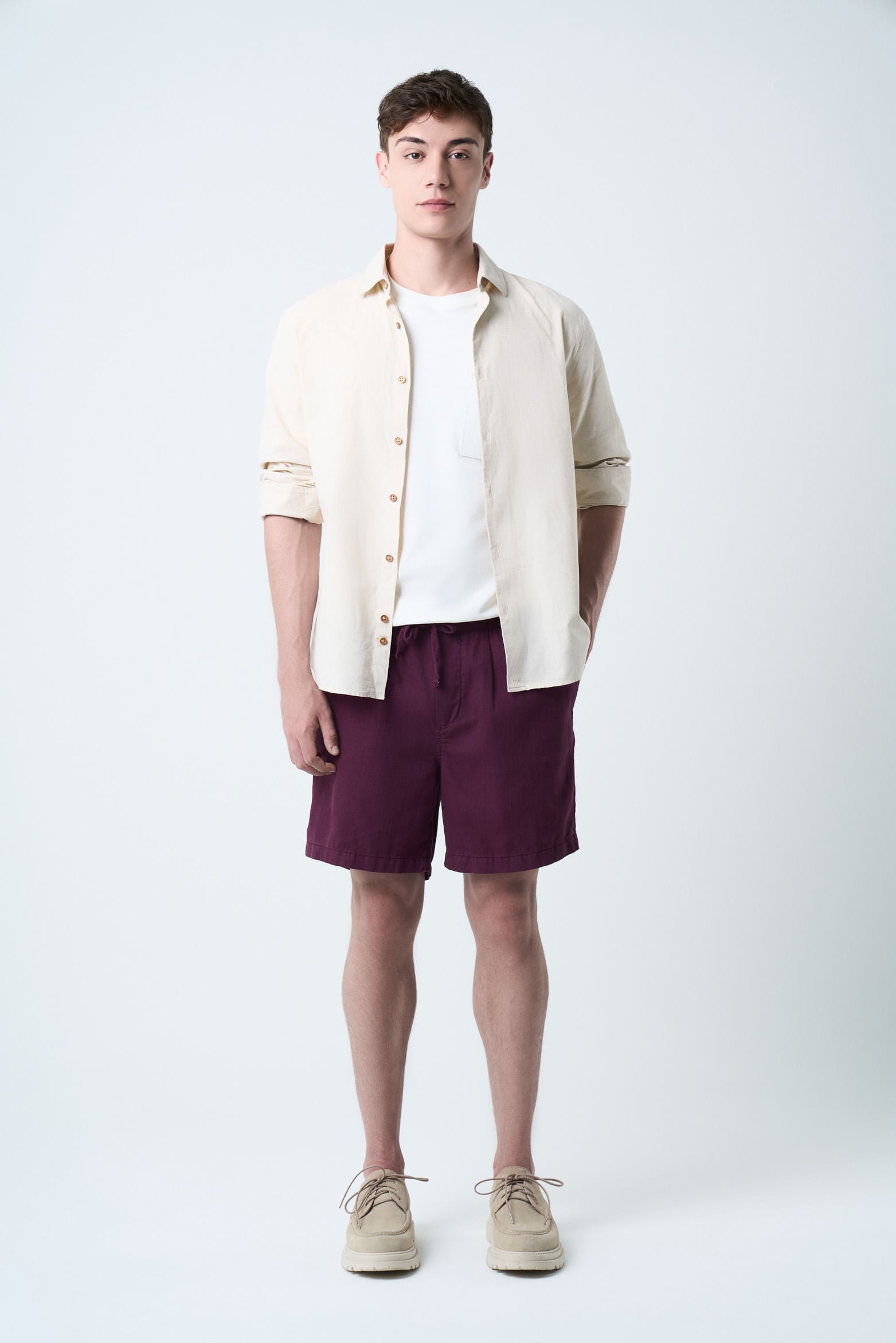 Marfil Linen Bermuda Shorts Wide Silhouette