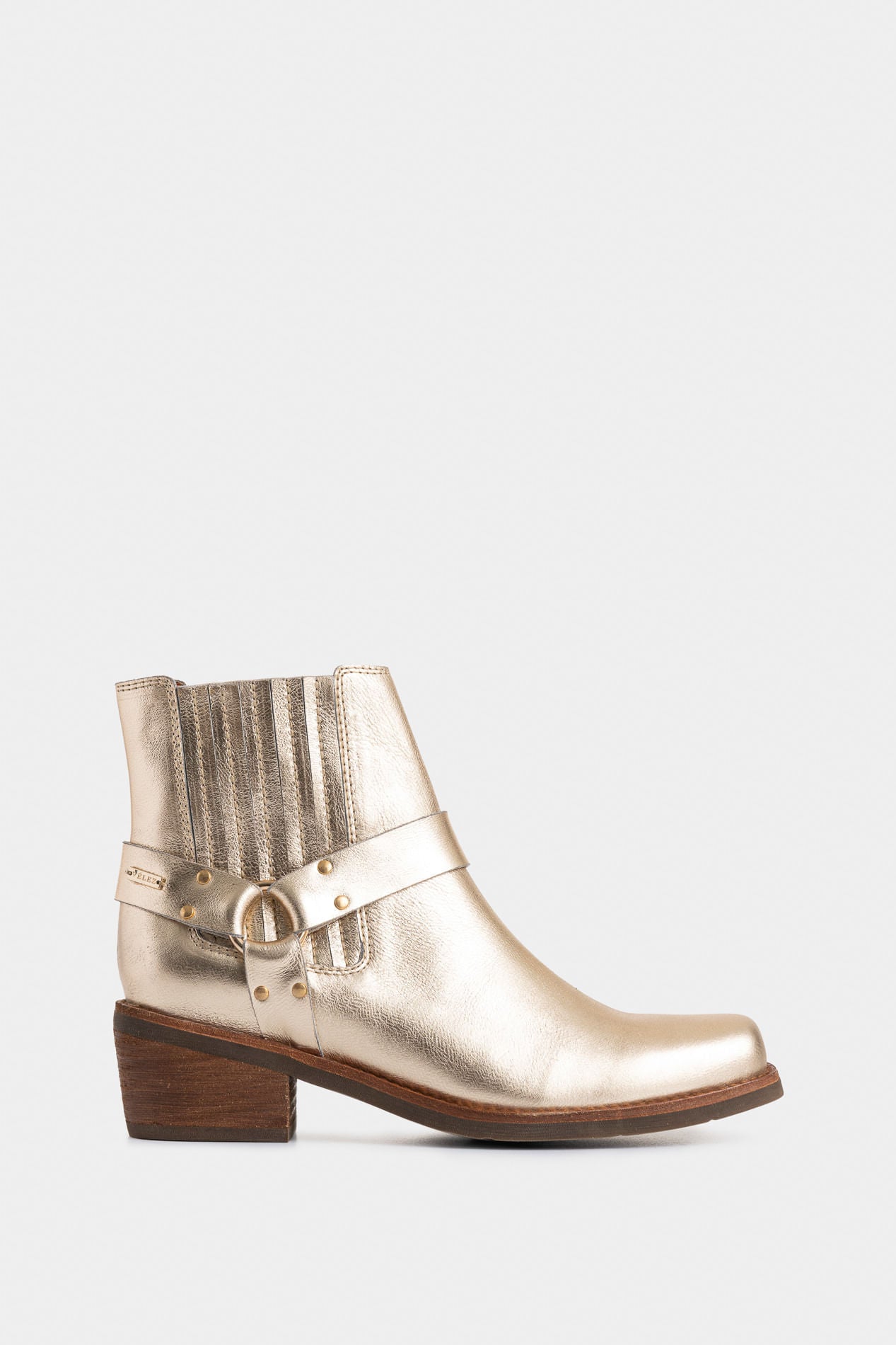 Dima square-toe Western booties in foil leather for women