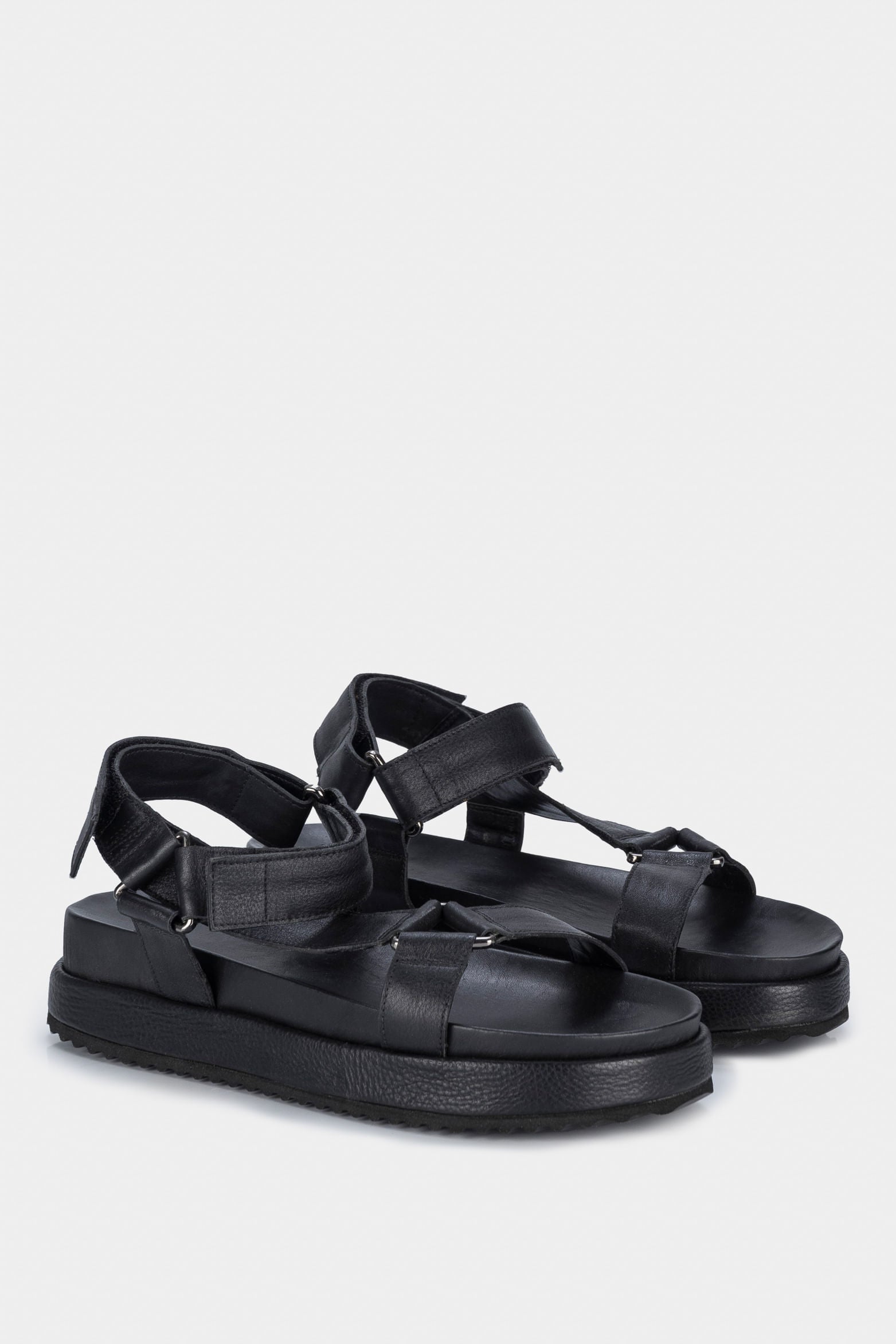 Women’s Bali Platform Sandals in Black Leather with Hook-and-Loop Fastener