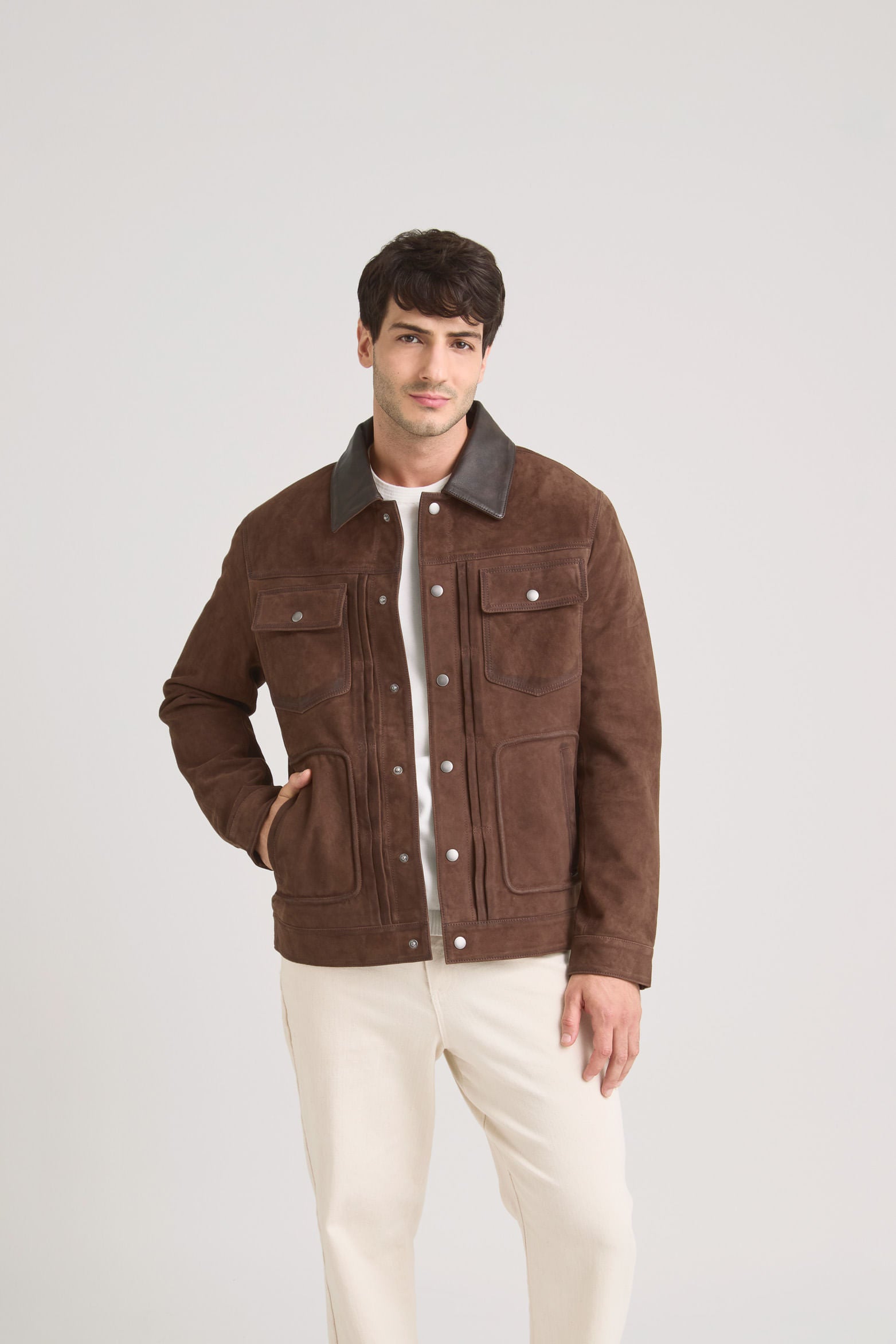 Aron Suede Jacket for Men with Leather Detail