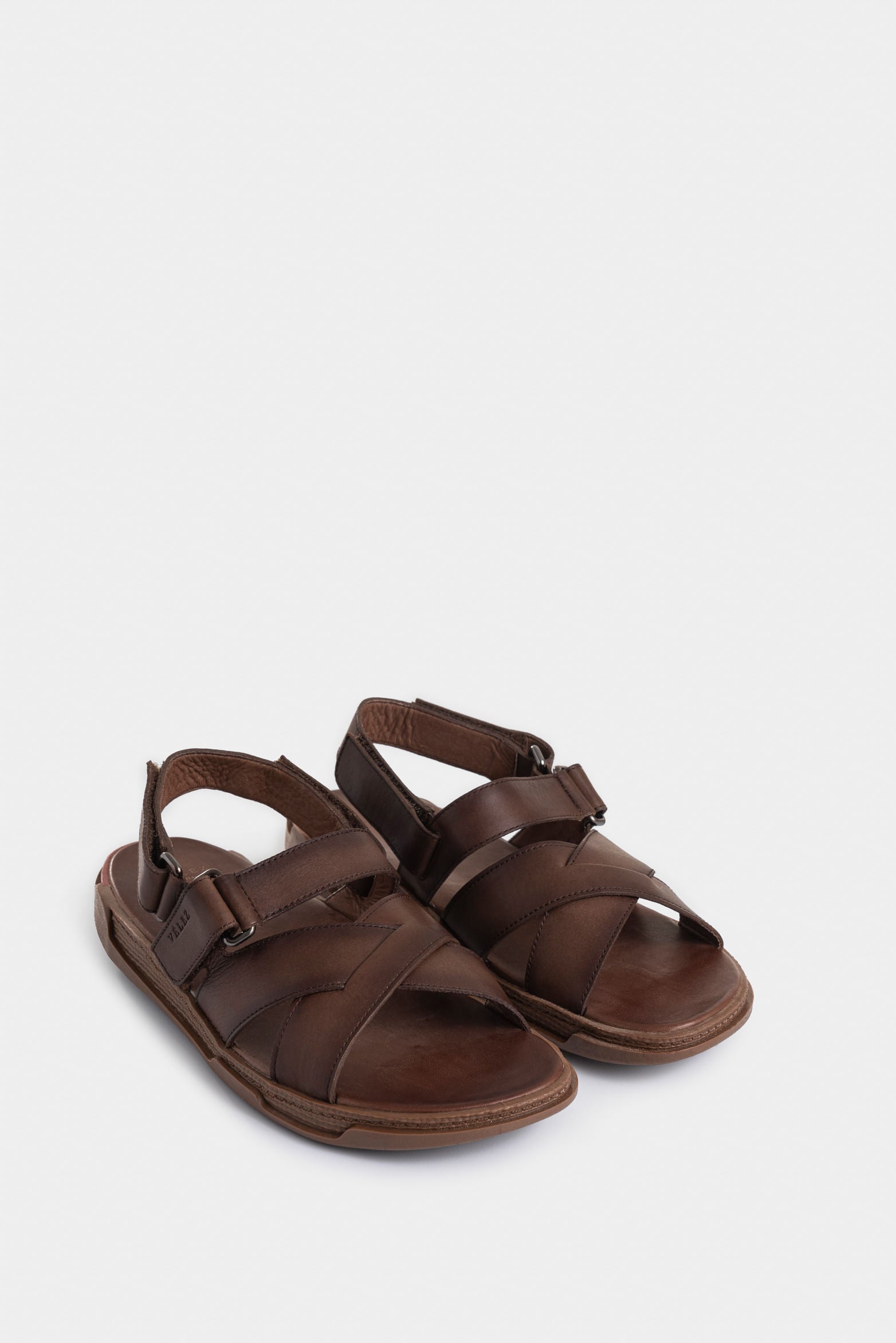 Monet Flat Leather Sandals for Men with Crossed Straps