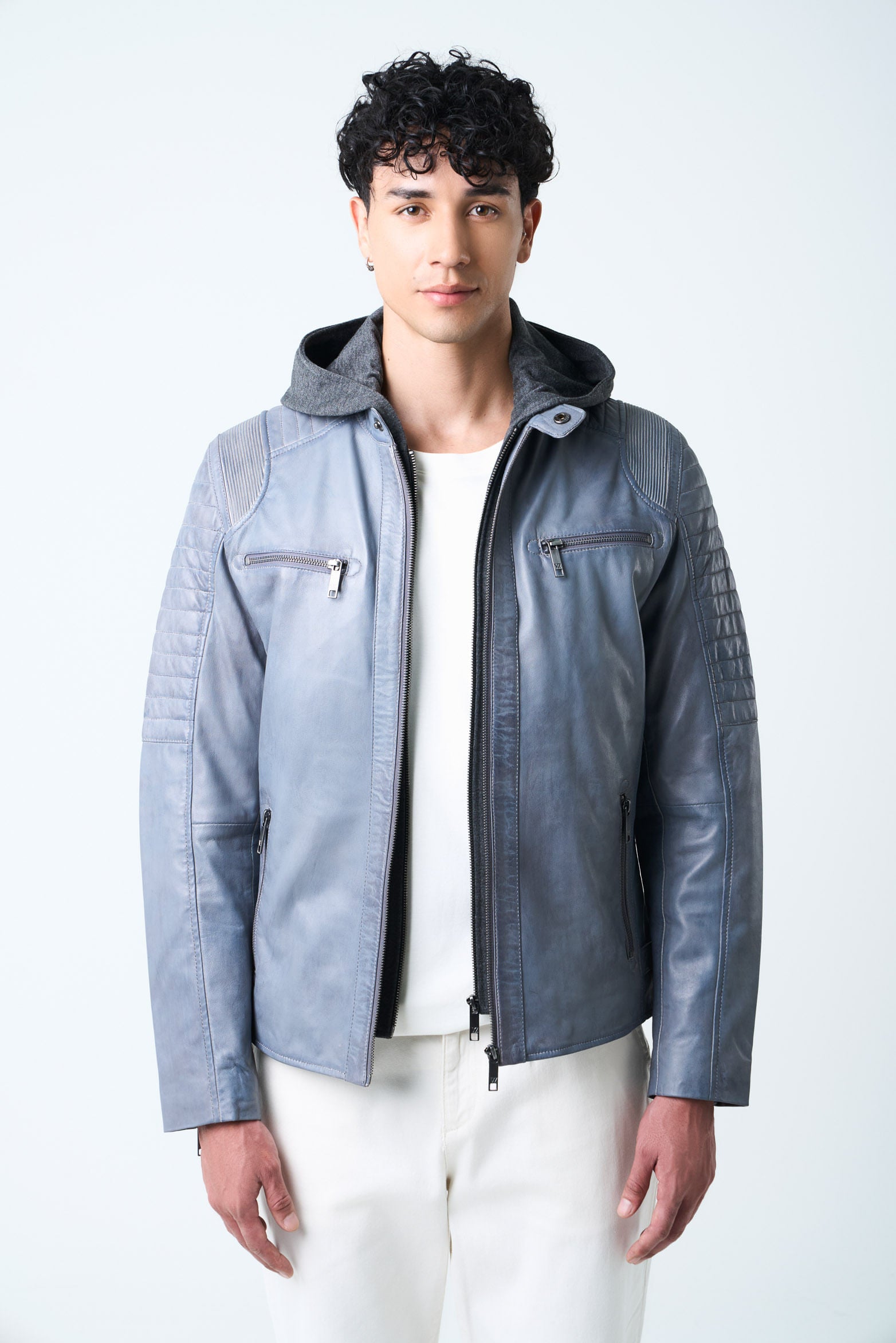Belmont Leather Jacket for Men with Hood and Chest Panel