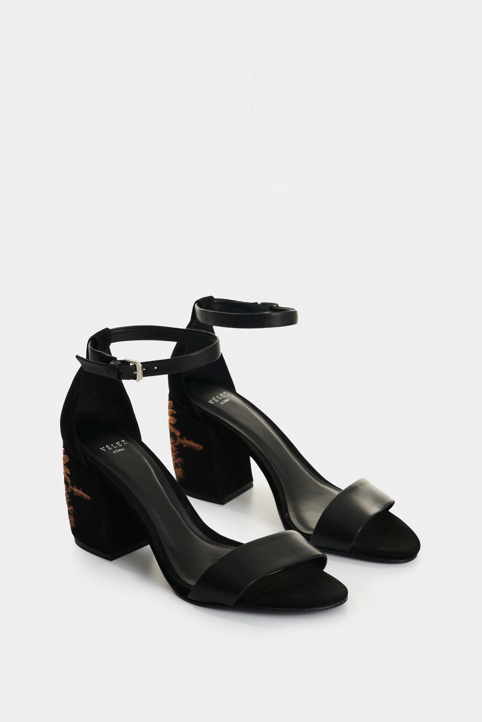 Suede Encanto heeled sandal for women with embroidery