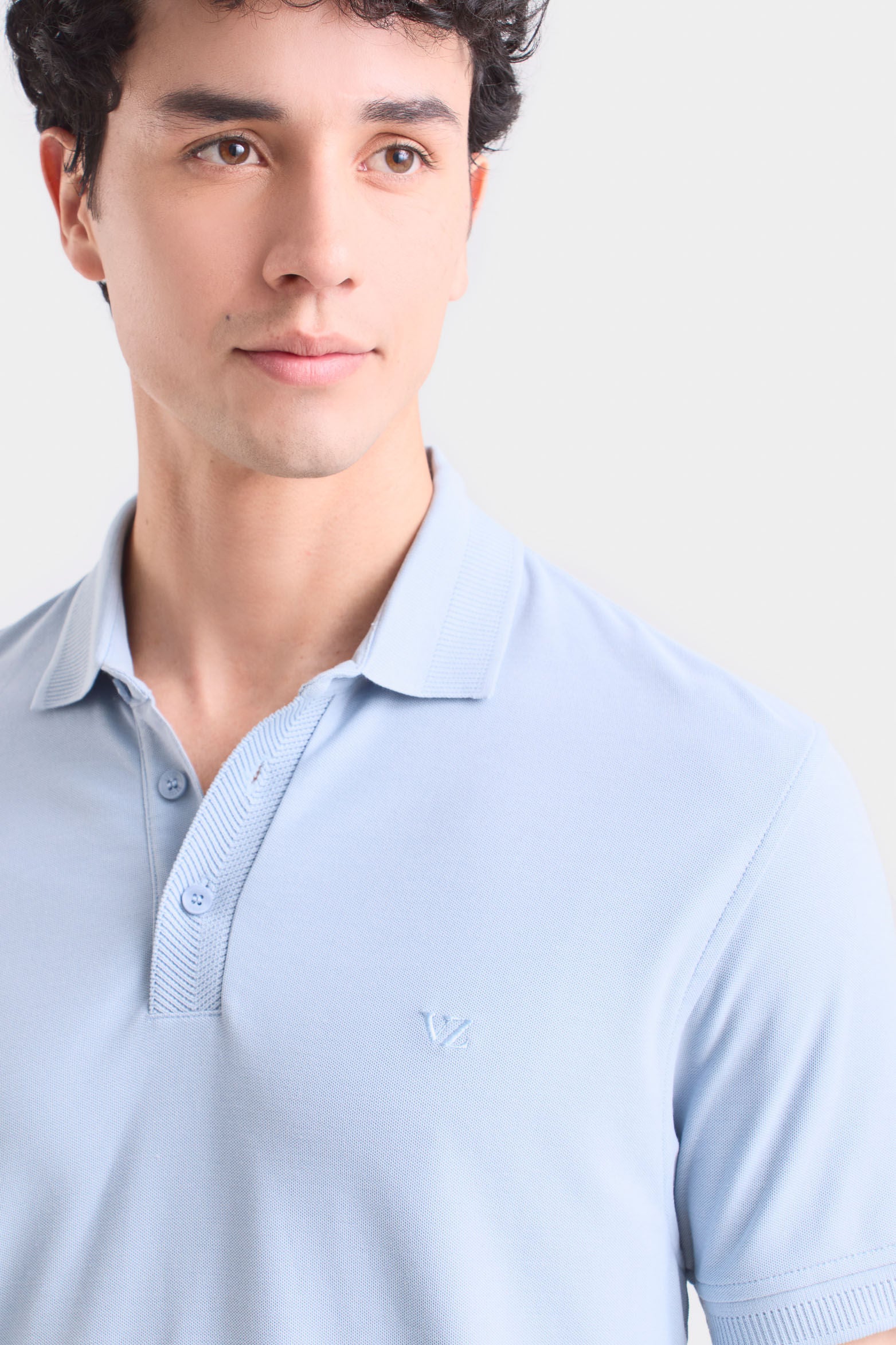 Casual Polo in Light Blue Pima Cotton