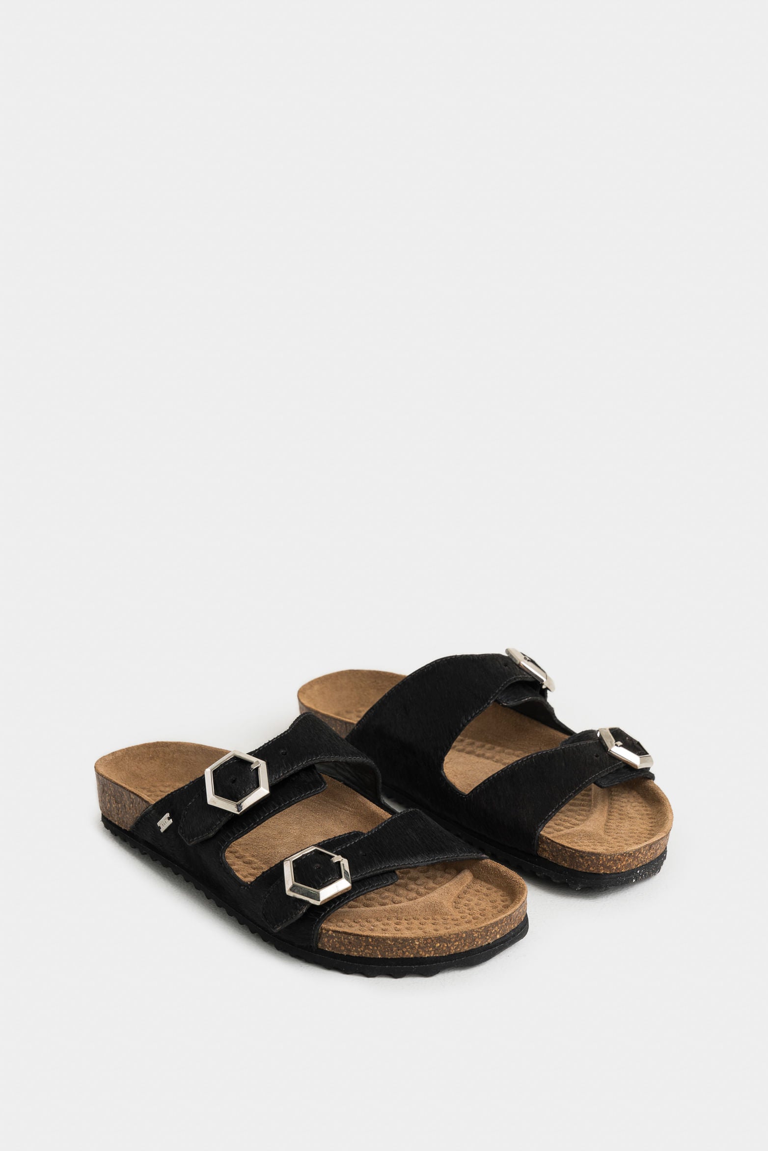 Flat Sandal in Fur Leather for Women with Hexagonal Buckles