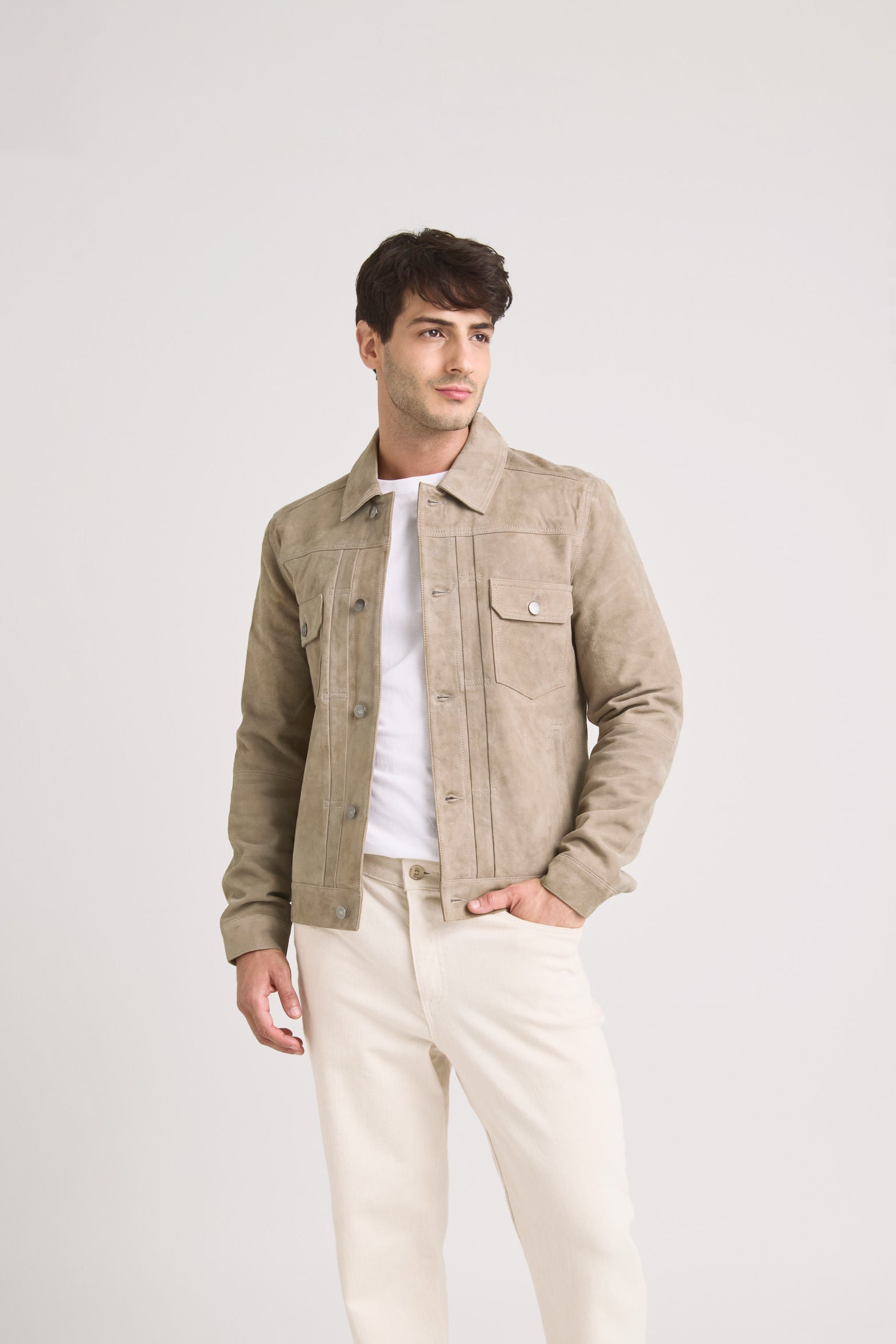 Zambeze Suede Trucker Jacket for Men with Shirt Collar