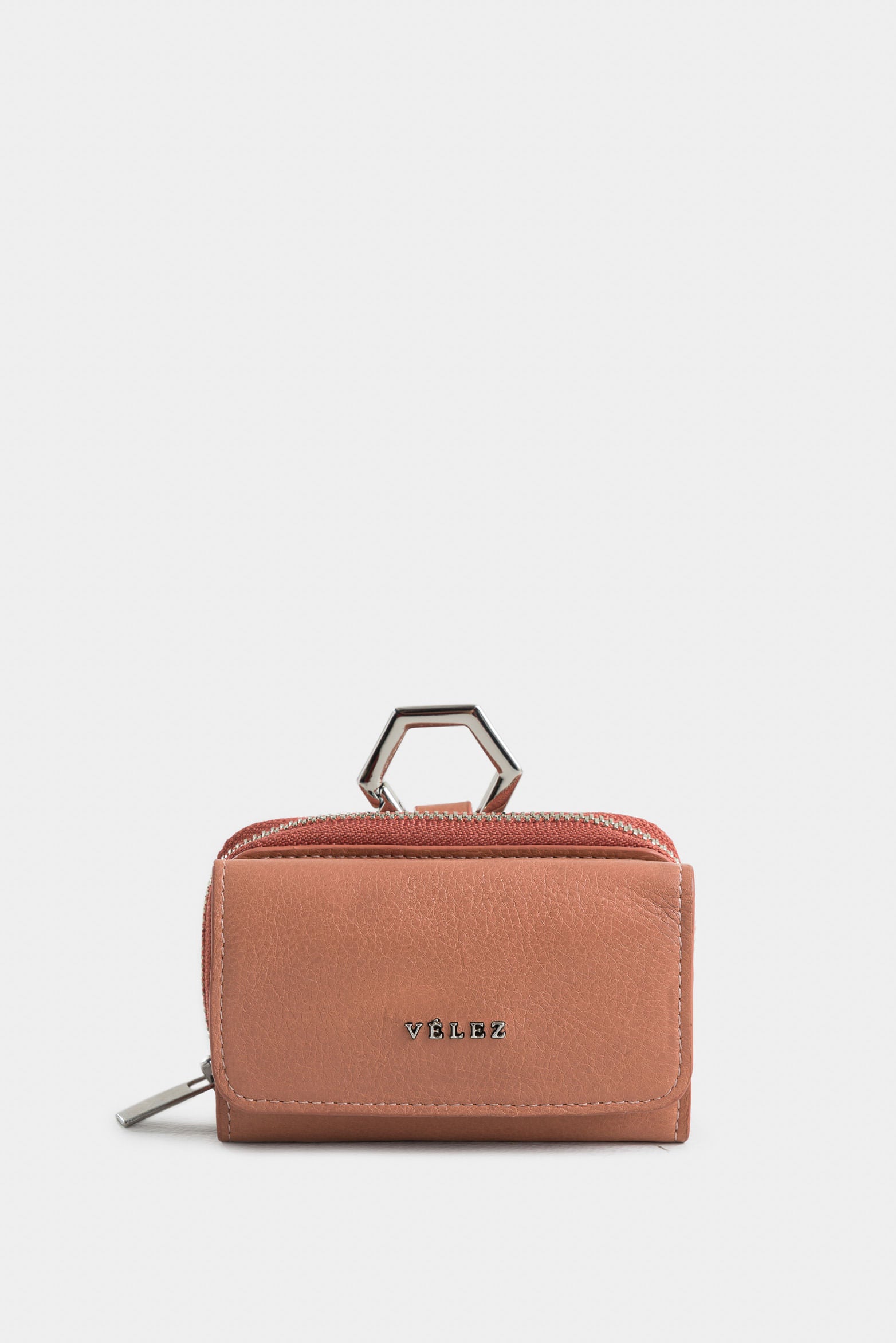 Tropical Leather Coin Purse for Women with Hexagonal Hardware