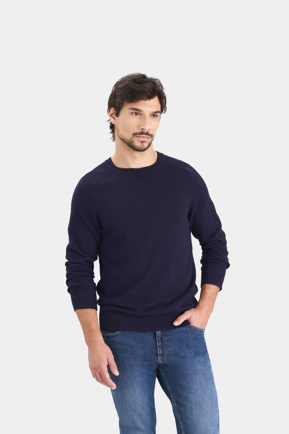 Cotton knit raglan-sleeve sweater for men