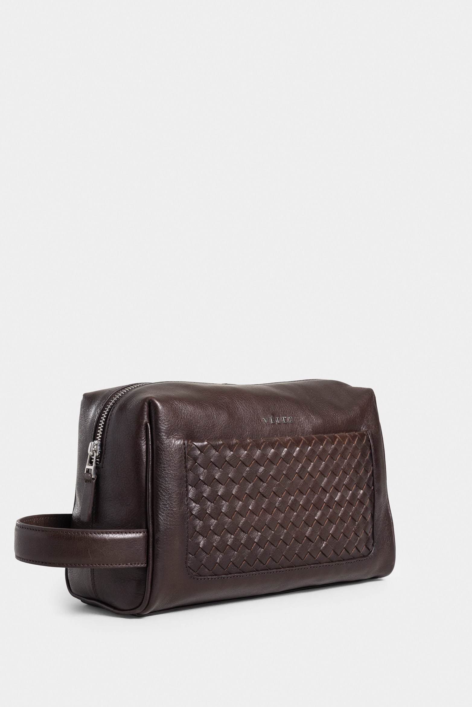 Thames Leather Cosmetic Bag for Men with Front Woven Pocket