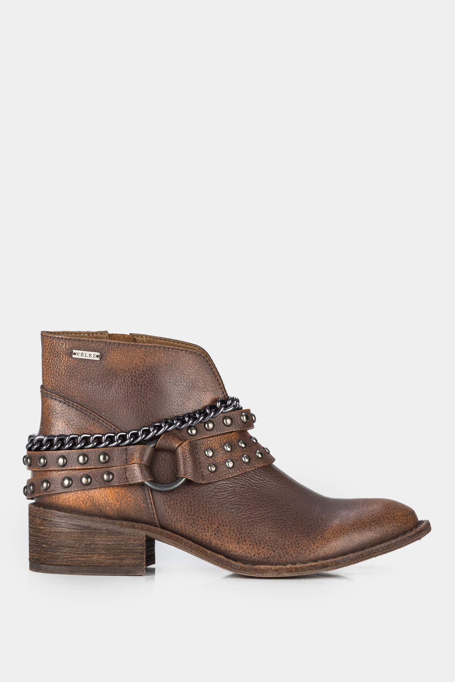 Women’s Cowboy Leather Ankle Boots with Chain Detail
