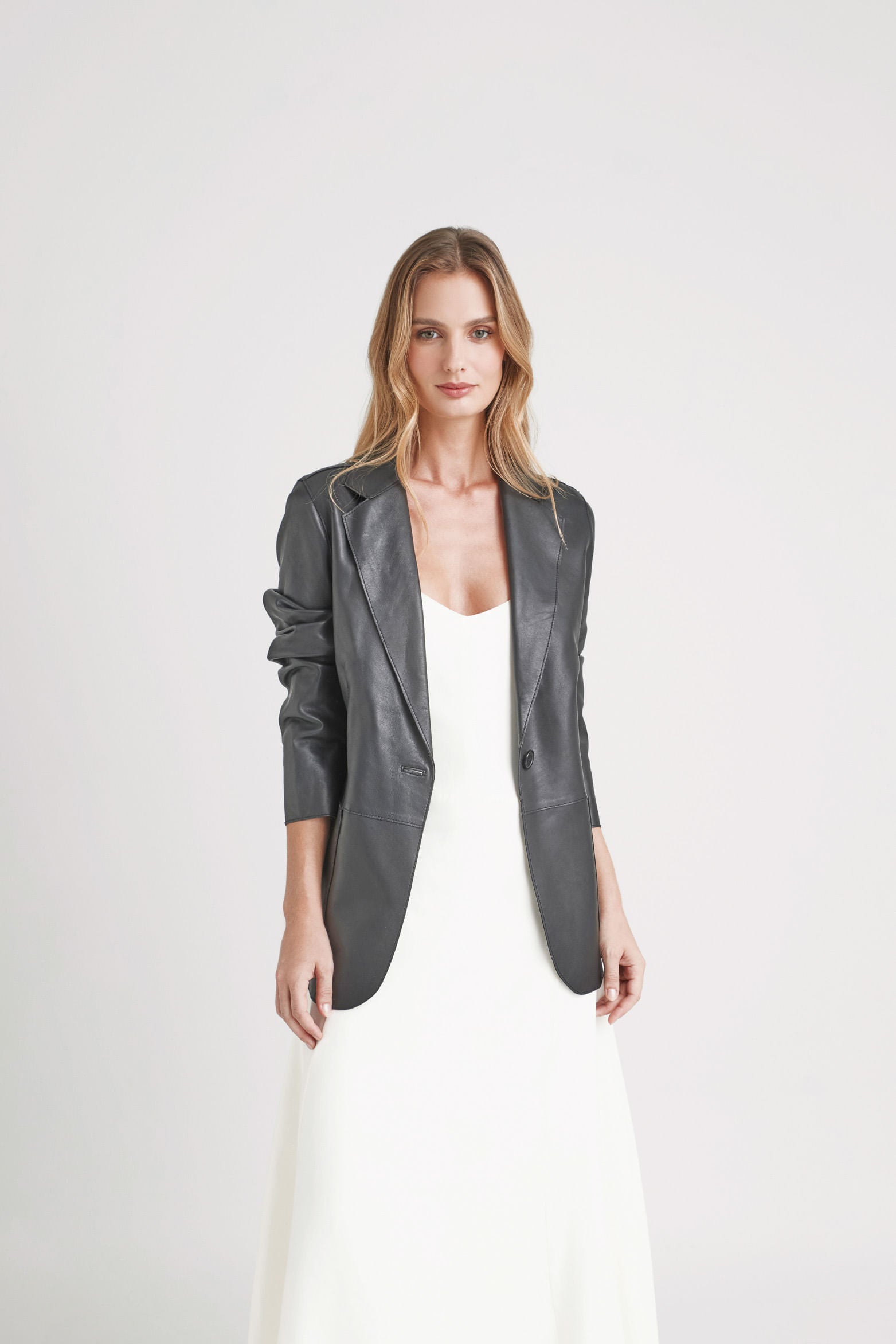 Astromelia leather blazer for women straight fit