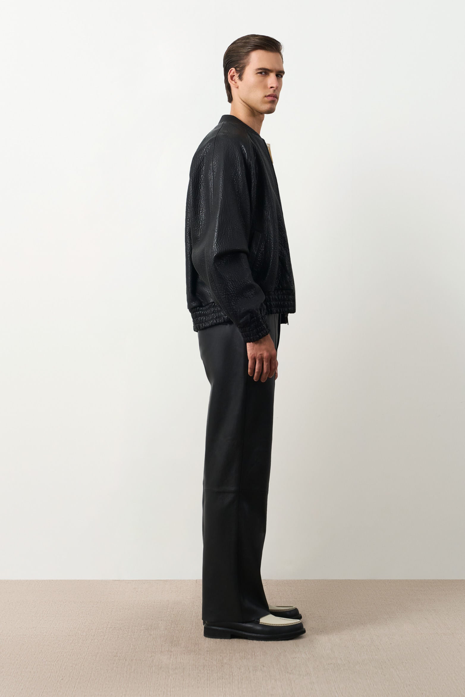Men's Calypso Textured Leather Bomber Jacket