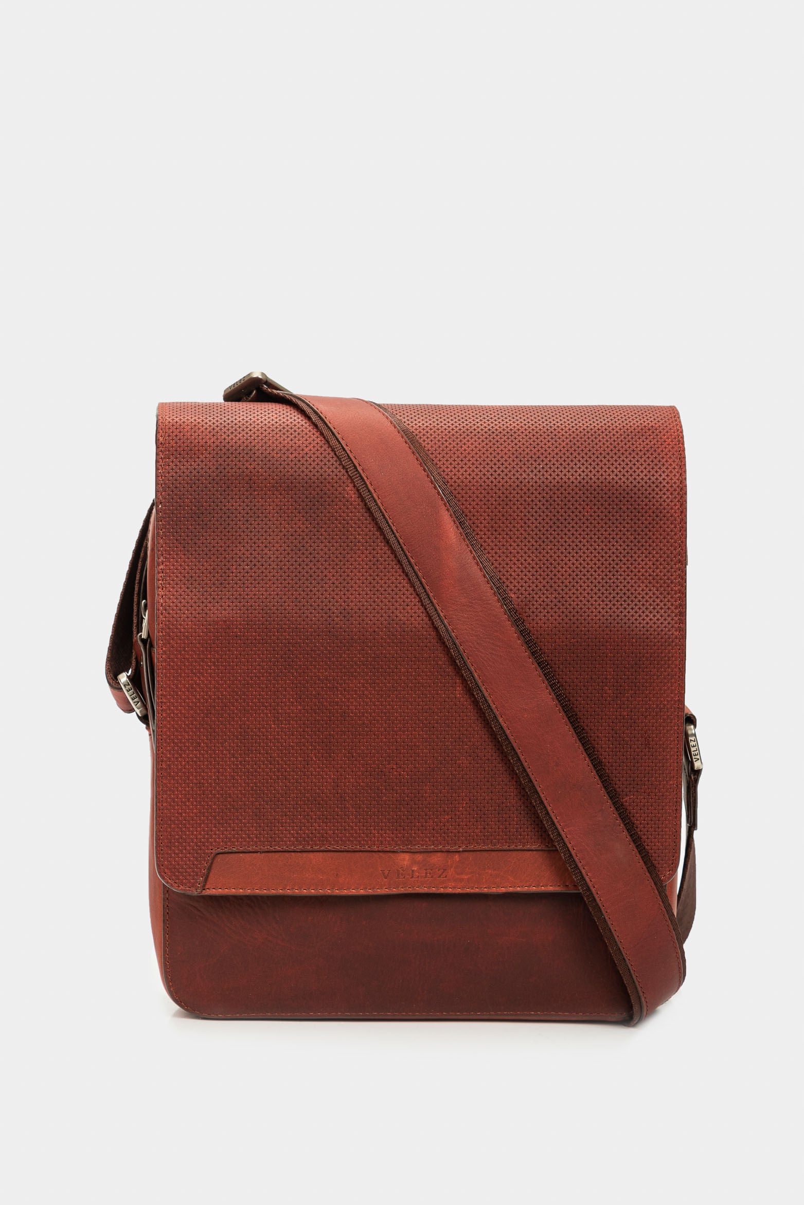 Men’s Crete Leather Shoulder Handbags in Black with Cross-Embossed Flap