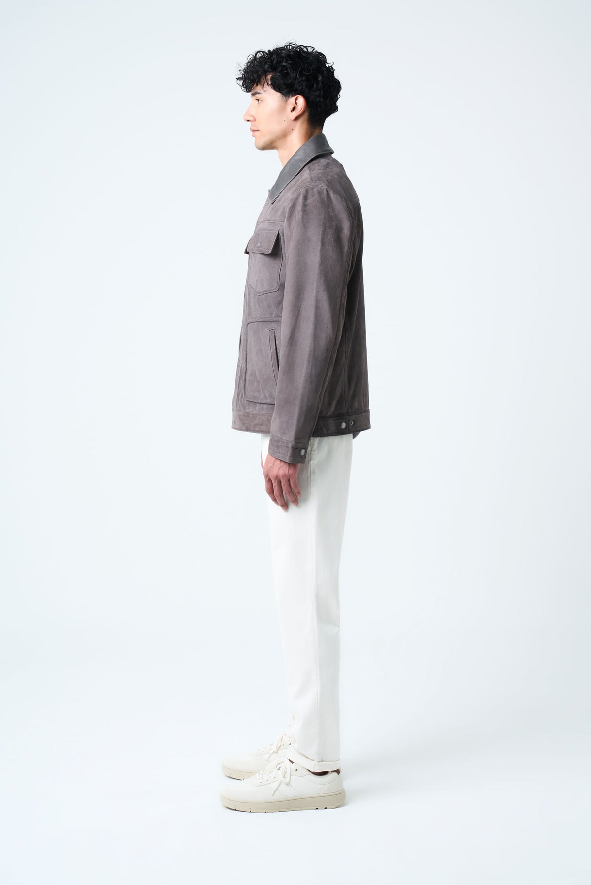 Aron suede jacket with leather detail for men