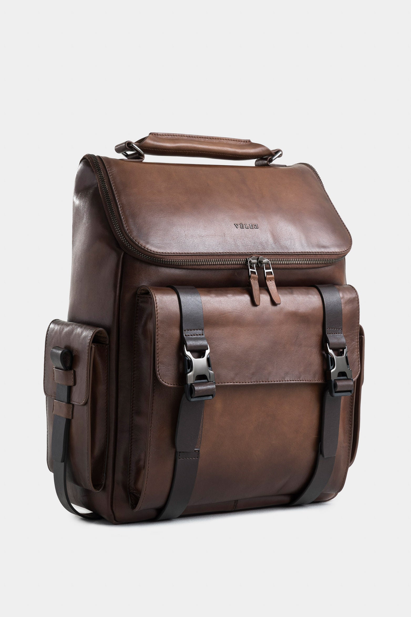 Semi-Bright Leather Messenger Bag for Men with Flaps