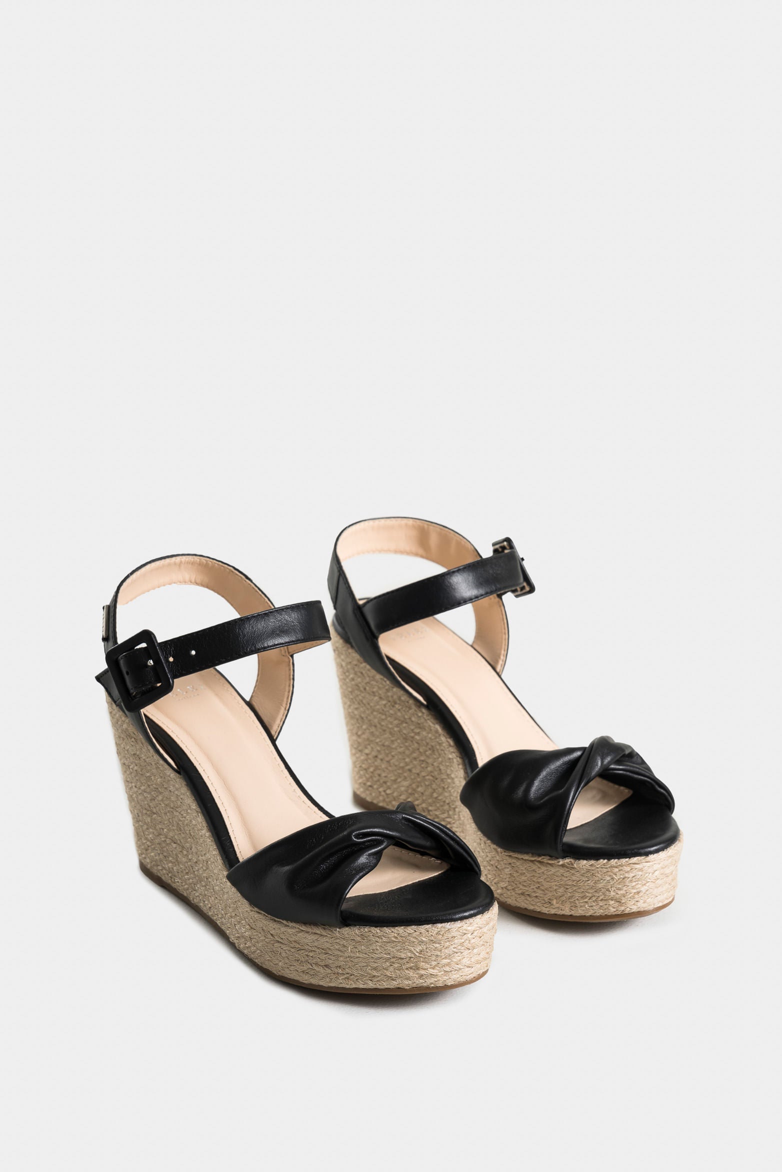 Women’s Almond Platform Sandal in Black Leather with Knotted Upper