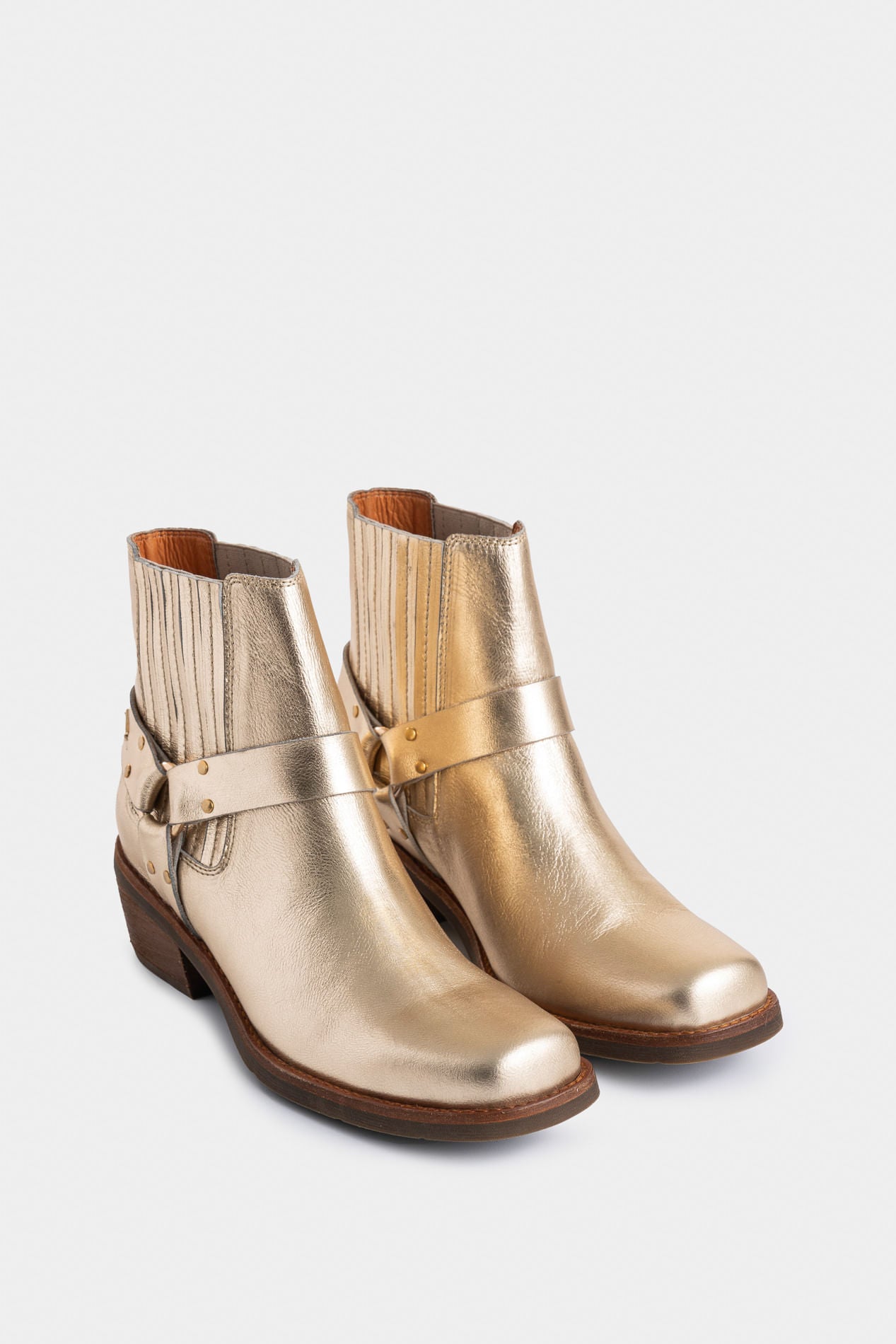 Dima square-toe Western booties in foil leather for women