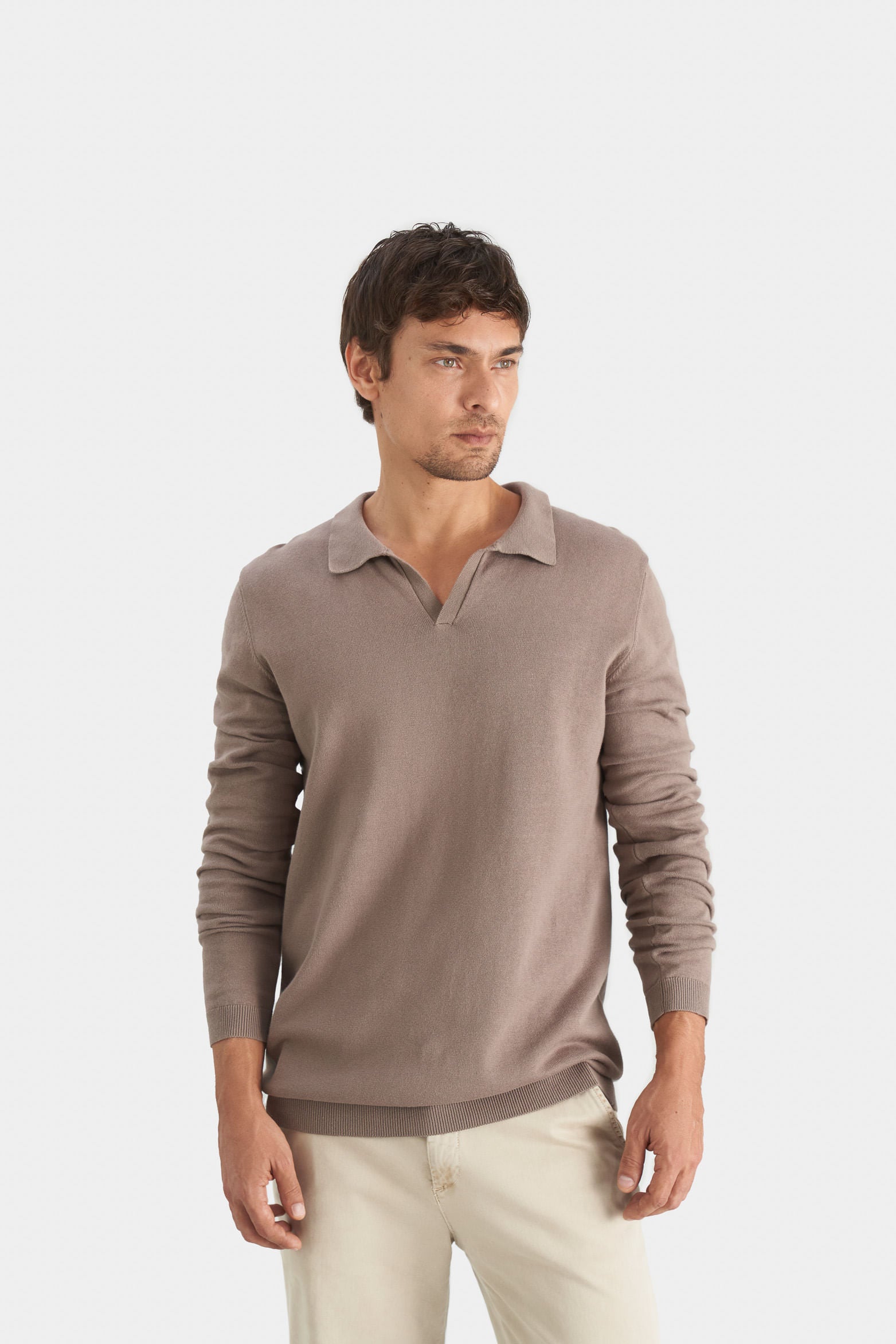 Men’s Pyxis Long Sleeve Knit Polo in Tobacco
