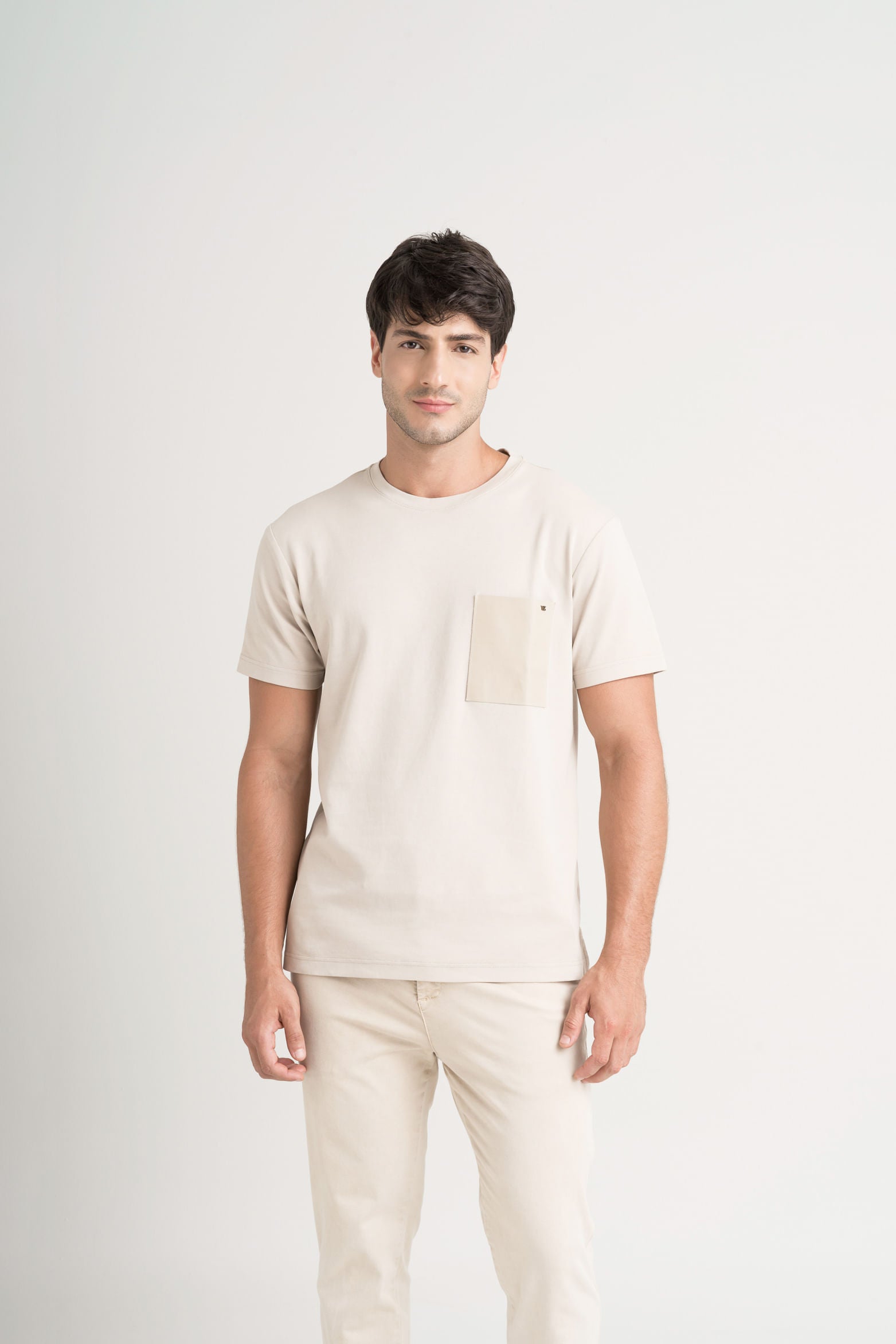 Cotton T-Shirt for Men with Leather Pocket