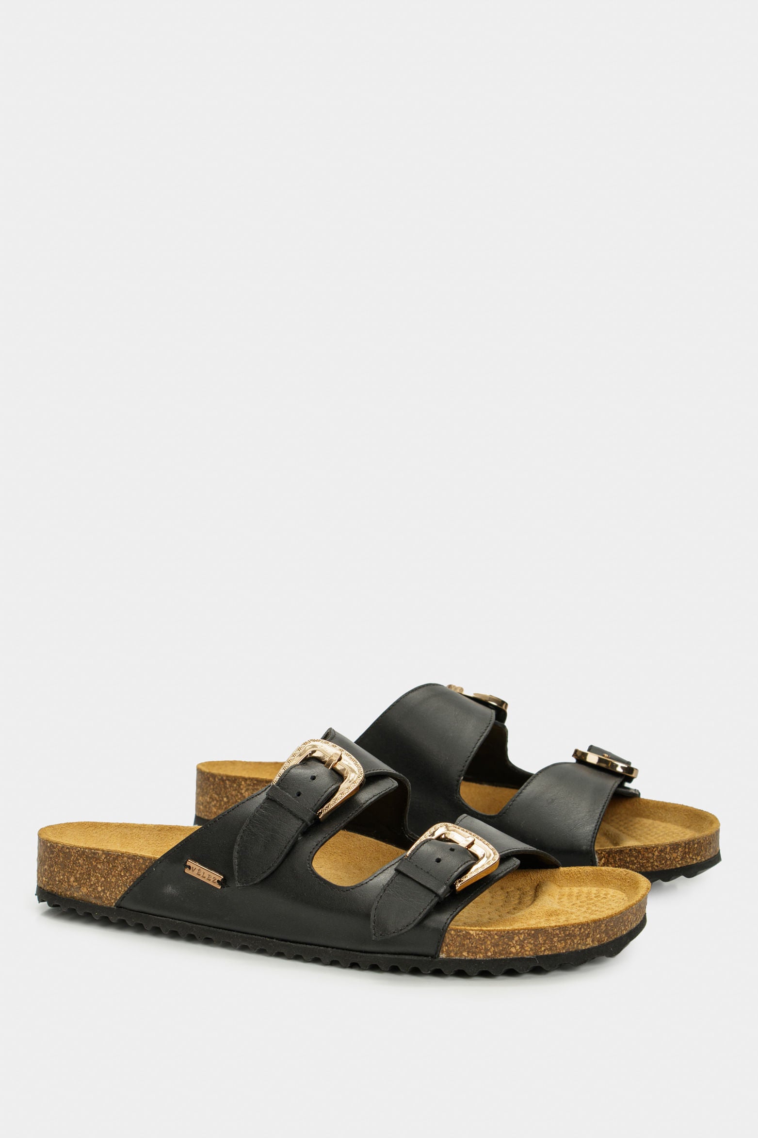Women’s Pilos Flat Sandal in Black Leather with Cork Sole