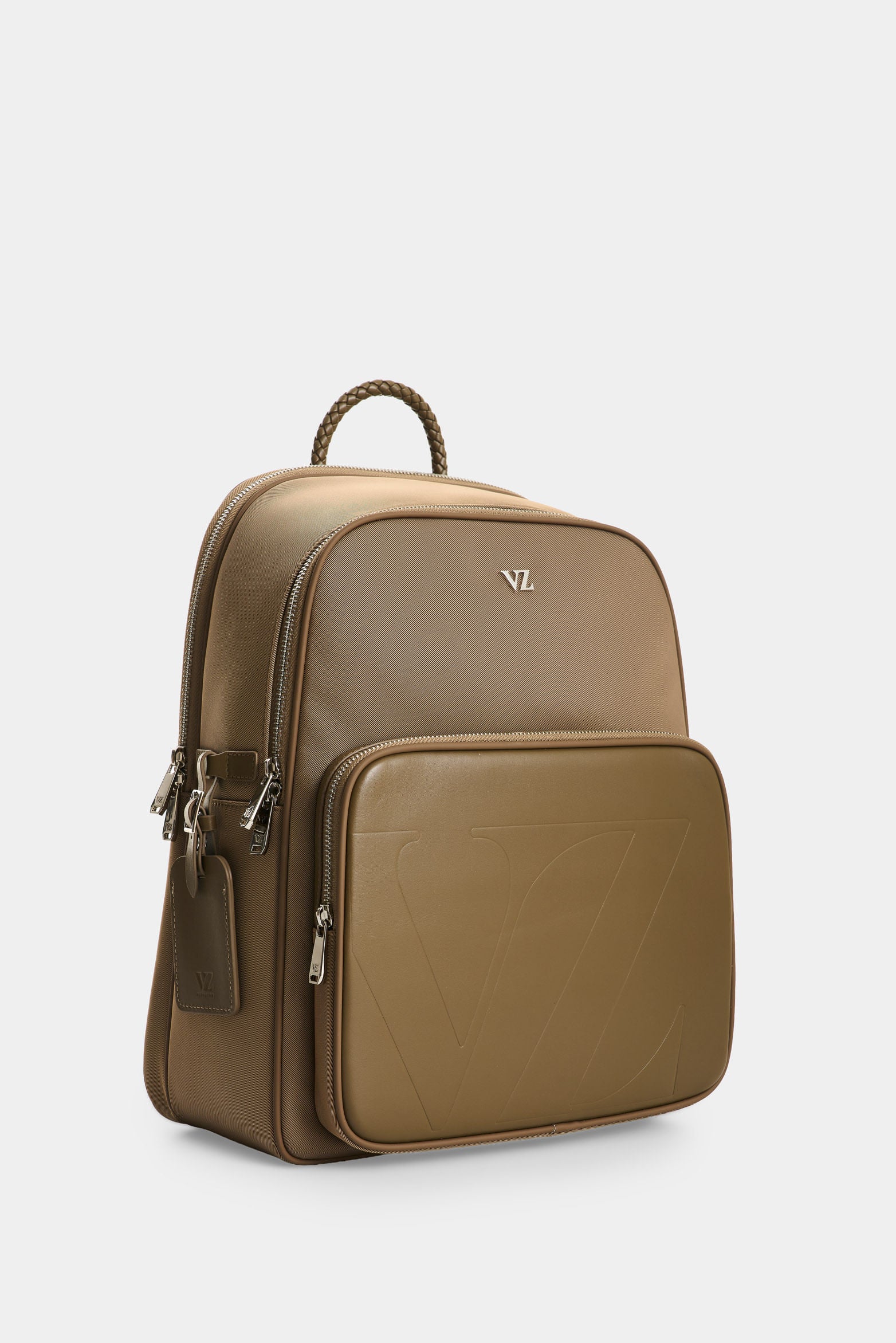 Legacy leather and nylon duffel backpack for women with travel tag