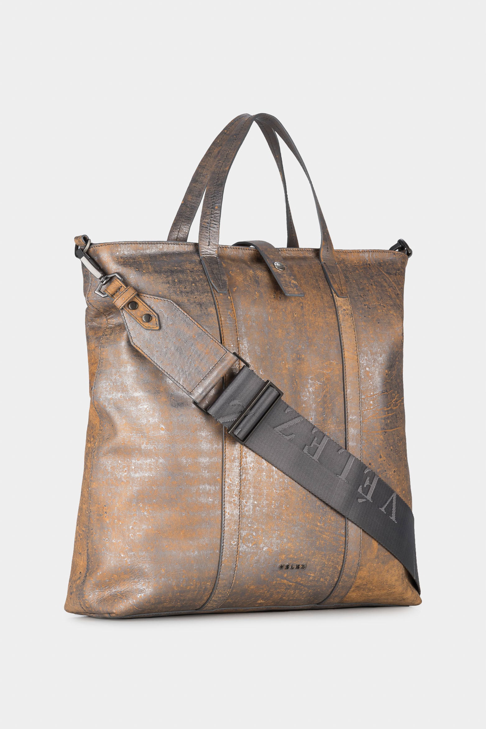 Women’s Almond Shopper Handbags in Metallized Leather with a Stone-Ground Finish
