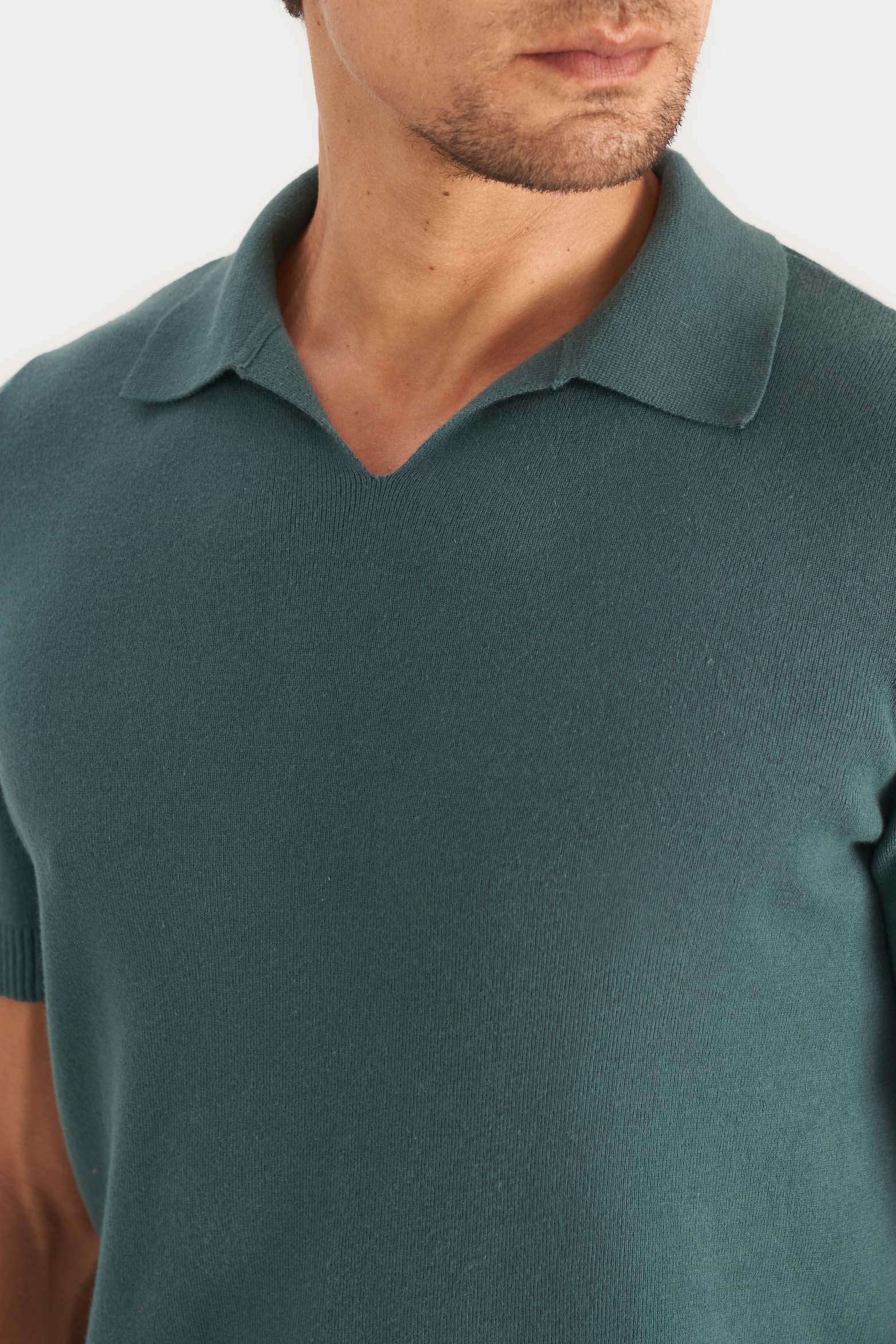 Men’s V-Neck Knit Polo in Aquamarine XX