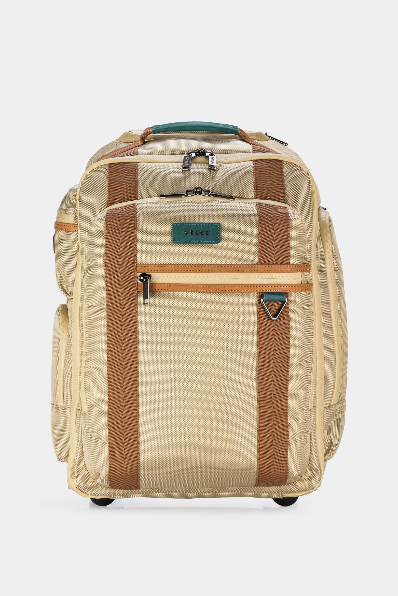 Canvas and Leather Trolley Backpack for Men with Accents