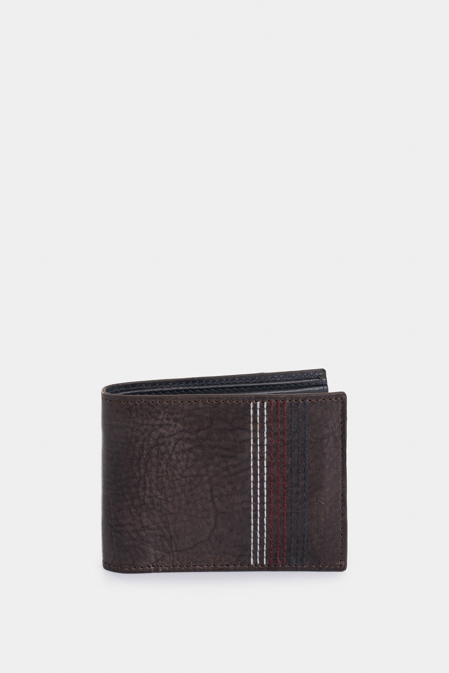Stitch Leather Wallet with Decorative Stitching, Cafe